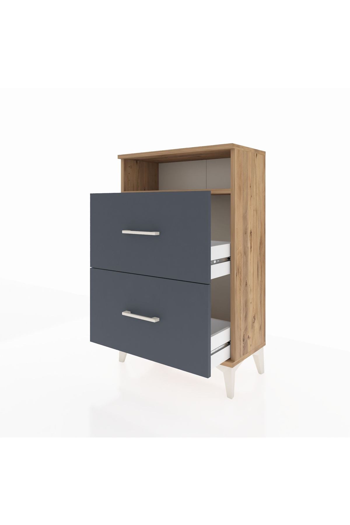 Arges Komodin Tek Raflı 2 Çekmeceli 60x30x96 Çam-Antrasit