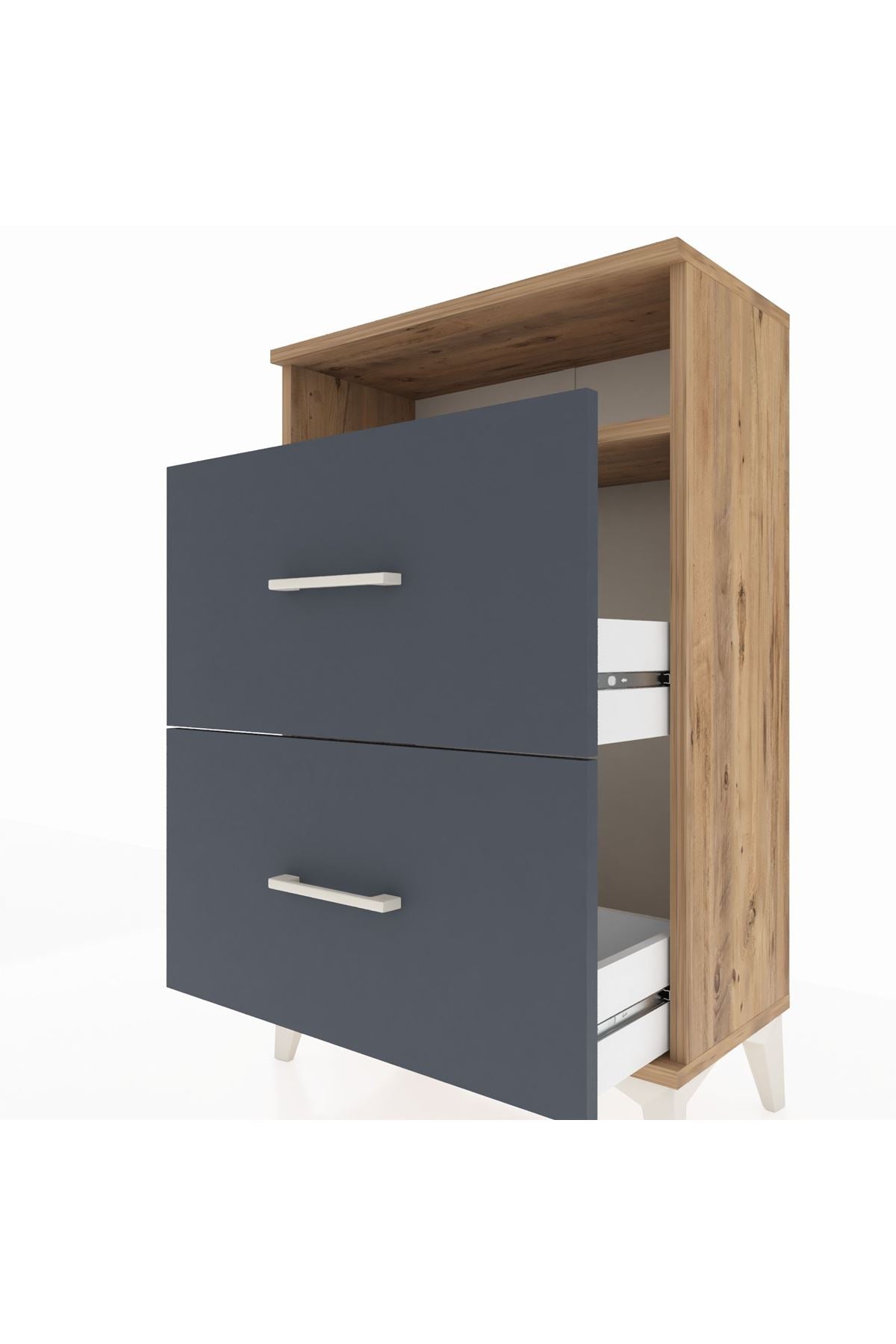 Arges Komodin Tek Raflı 2 Çekmeceli 60x30x96 Çam-Antrasit