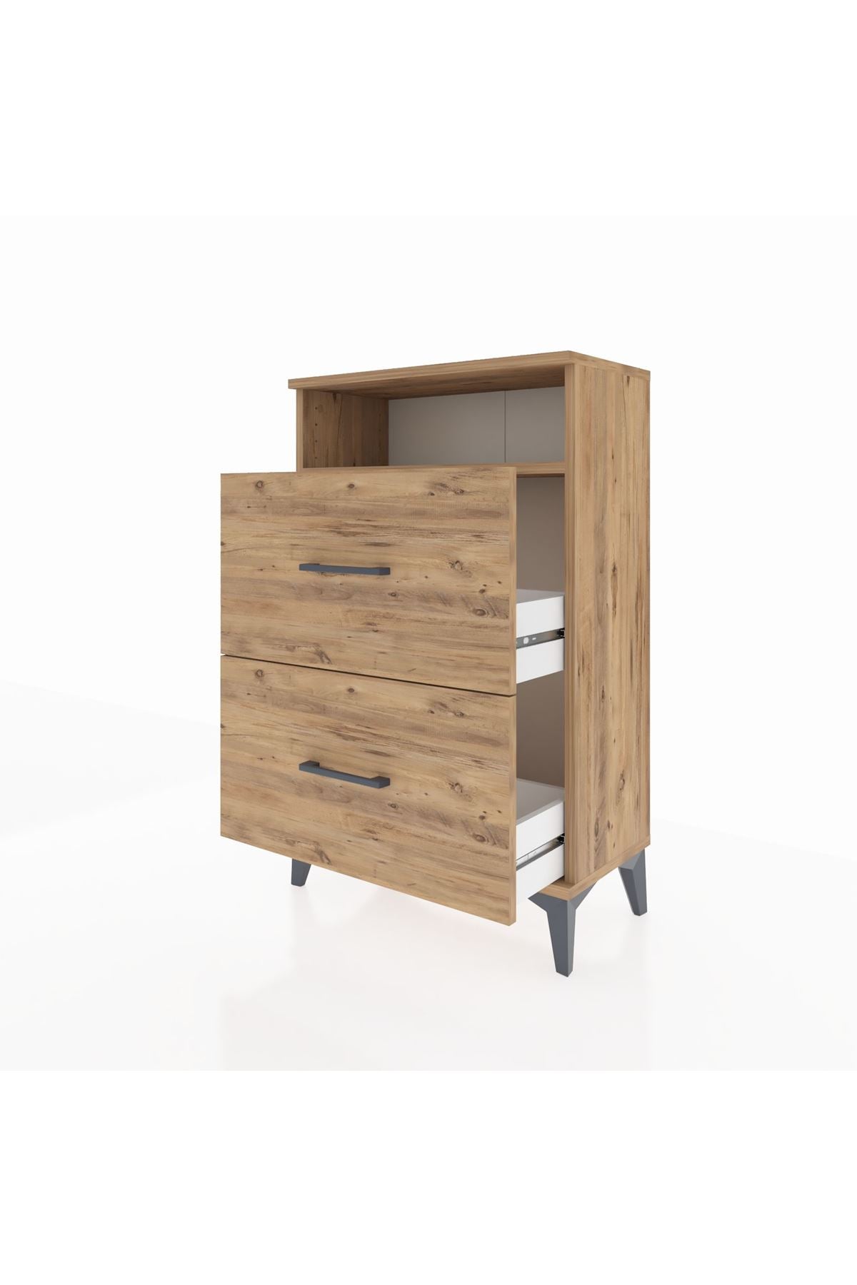 Arges Komodin Tek Raflı 2 Çekmeceli 60x30x96 Çam-Çam