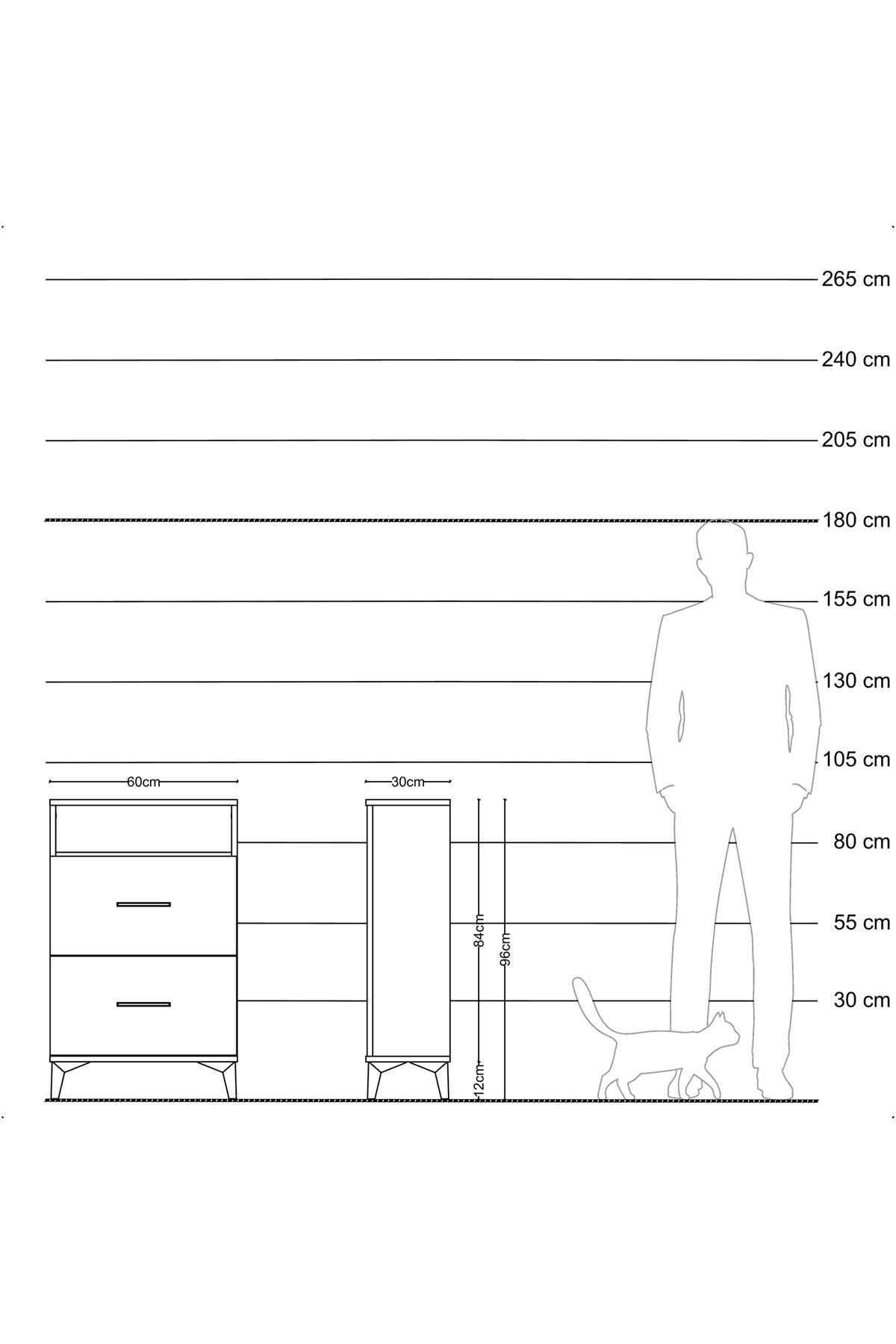Arges Komodin Tek Raflı 2 Çekmeceli 60x30x96 Çam-Çam