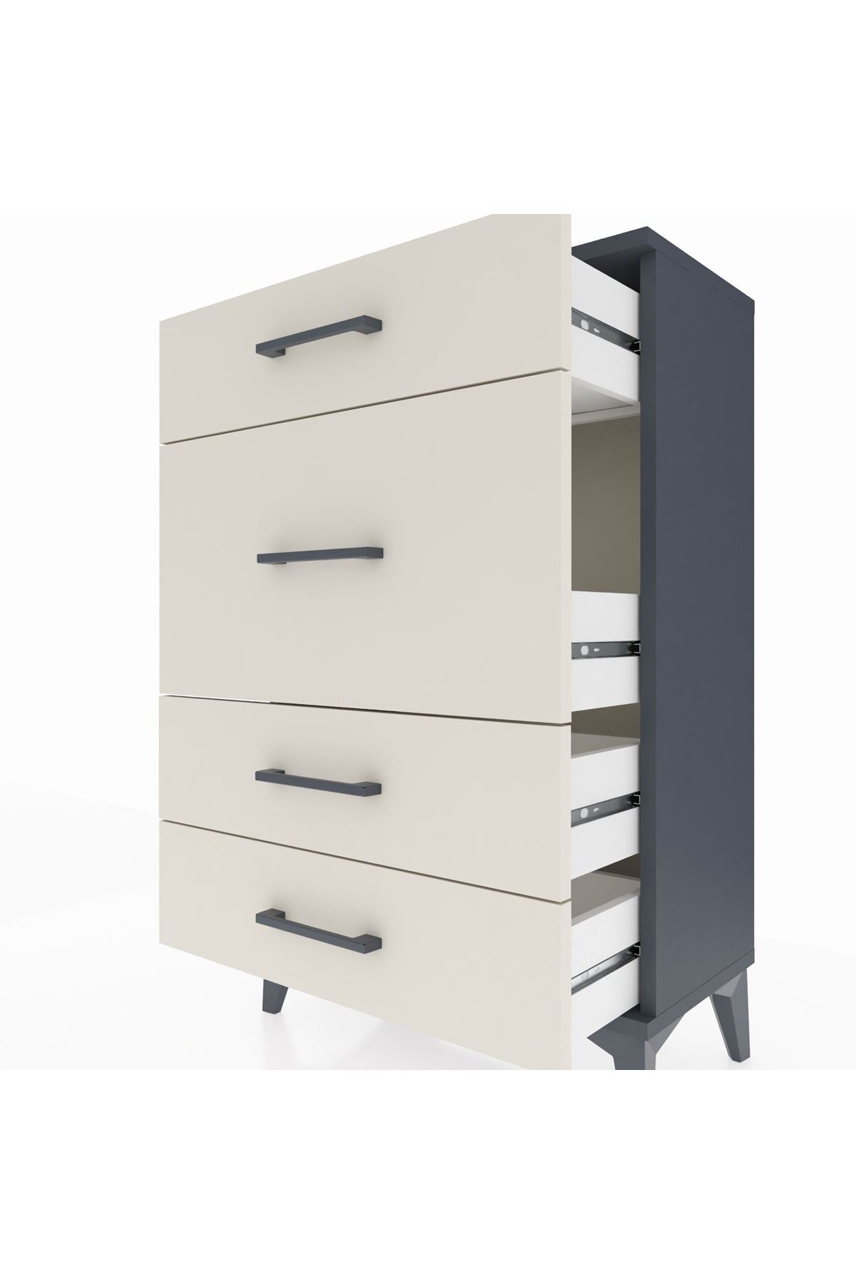 Arges Komodin 4 Çekmeceli 60x30x96 Antrasit-Aytaşı