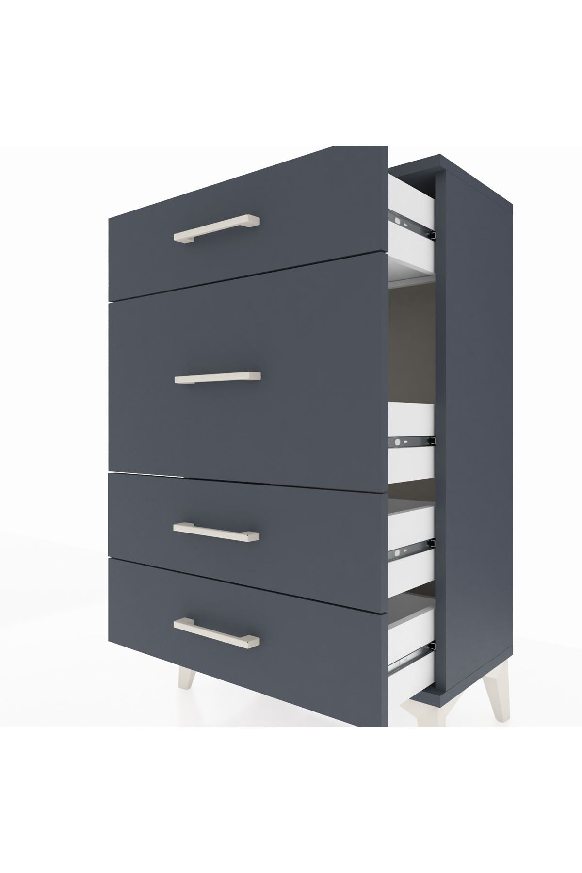 Arges Komodin 4 Çekmeceli 60x30x96 Antrasit-Antrasit