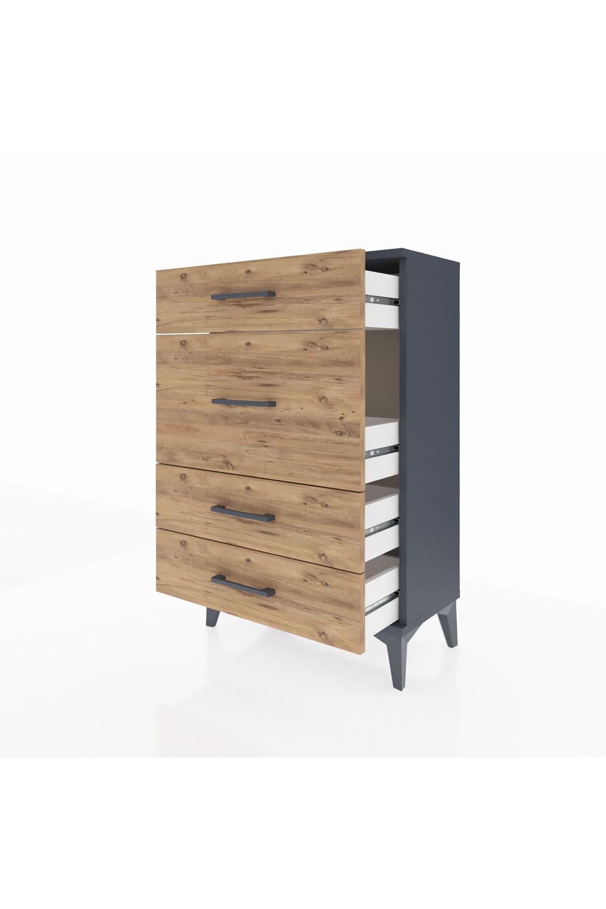 Arges Komodin 4 Çekmeceli 60x30x96 Antrasit-Çam
