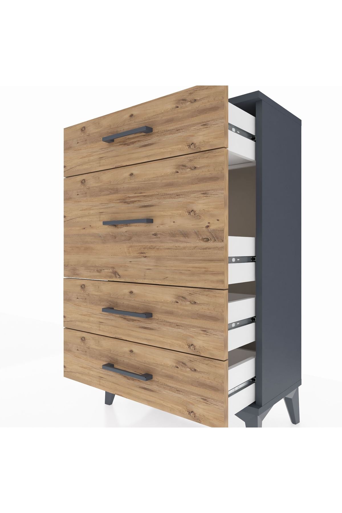 Arges Komodin 4 Çekmeceli 60x30x96 Antrasit-Çam