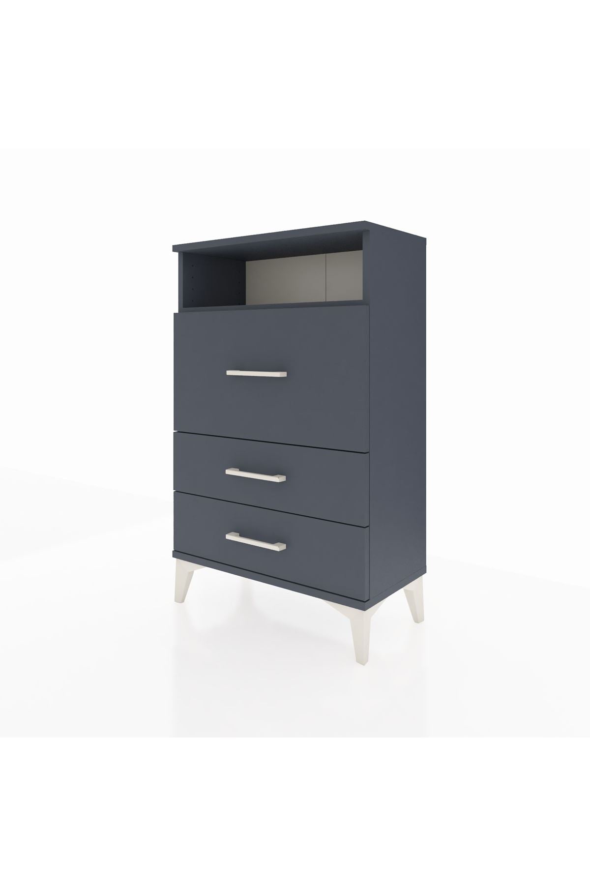 Arges Komodin Tek Raflı 3 Çekmeceli 60x30x96 Antrasit-Antrasit