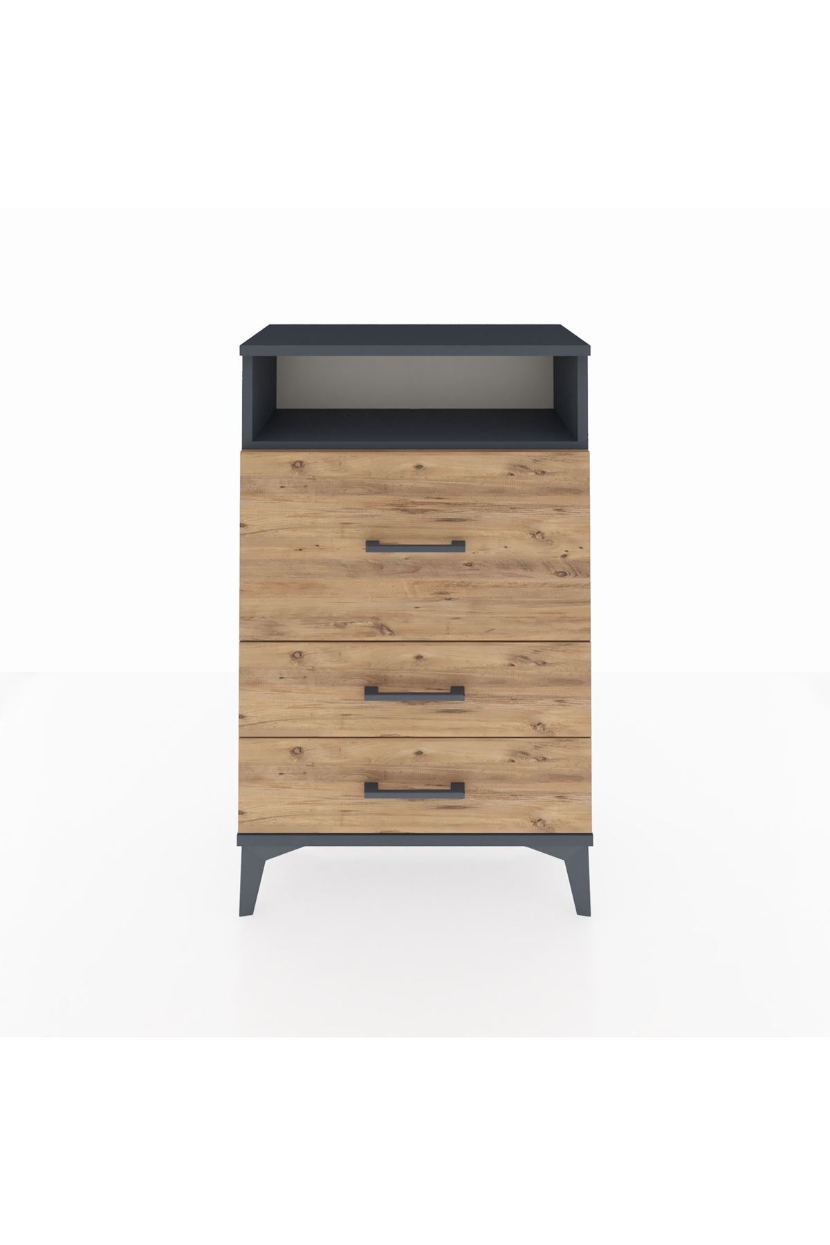 Arges Komodin Tek Raflı 3 Çekmeceli 60x30x96 Antrasit-Çam