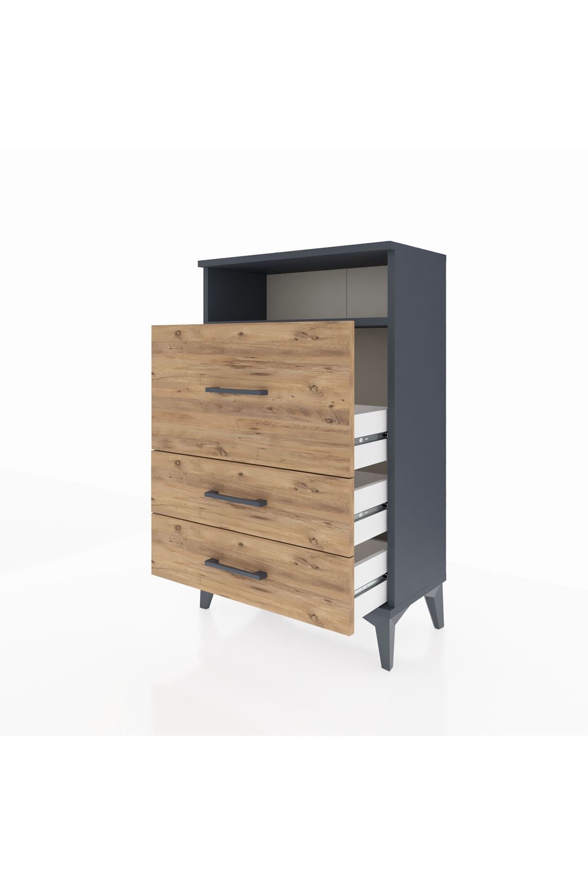 Arges Komodin Tek Raflı 3 Çekmeceli 60x30x96 Antrasit-Çam