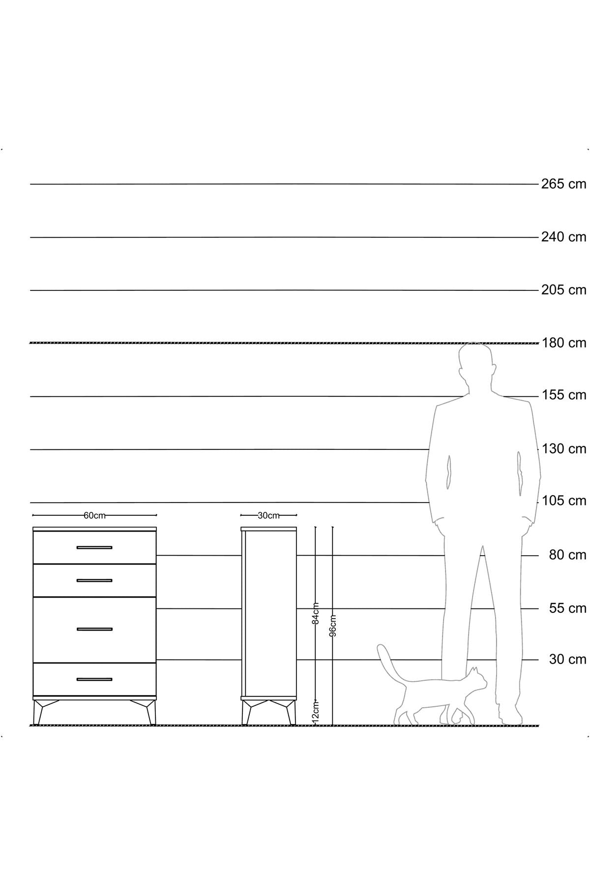 Arges Komodin 4 Çekmeceli 60x30x96 Aytaşı-Antrasit