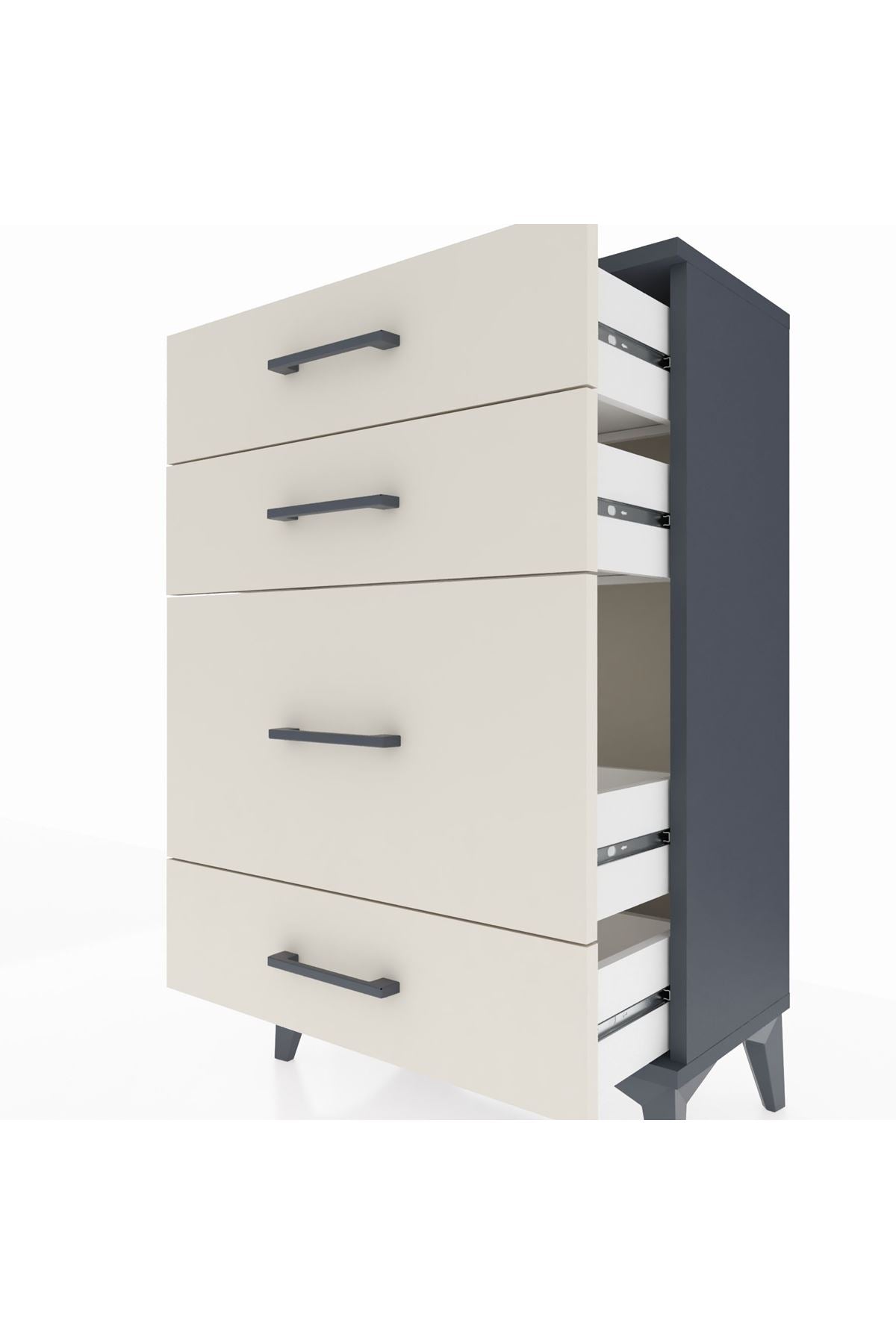 Arges Komodin 4 Çekmeceli 60x30x96 Antrasit-Aytaşı