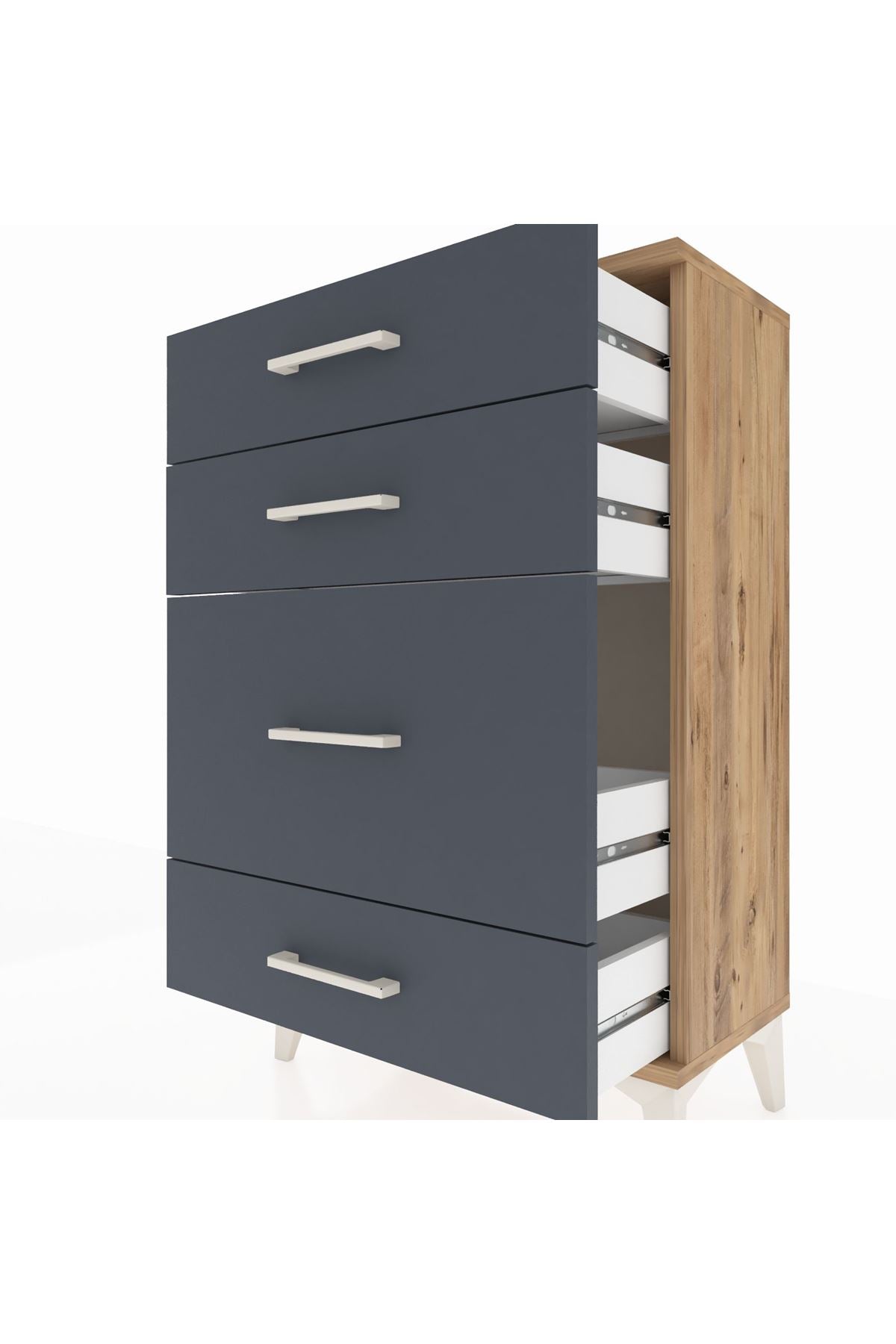 Arges Komodin 4 Çekmeceli 60x30x96 Çam-Antrasit