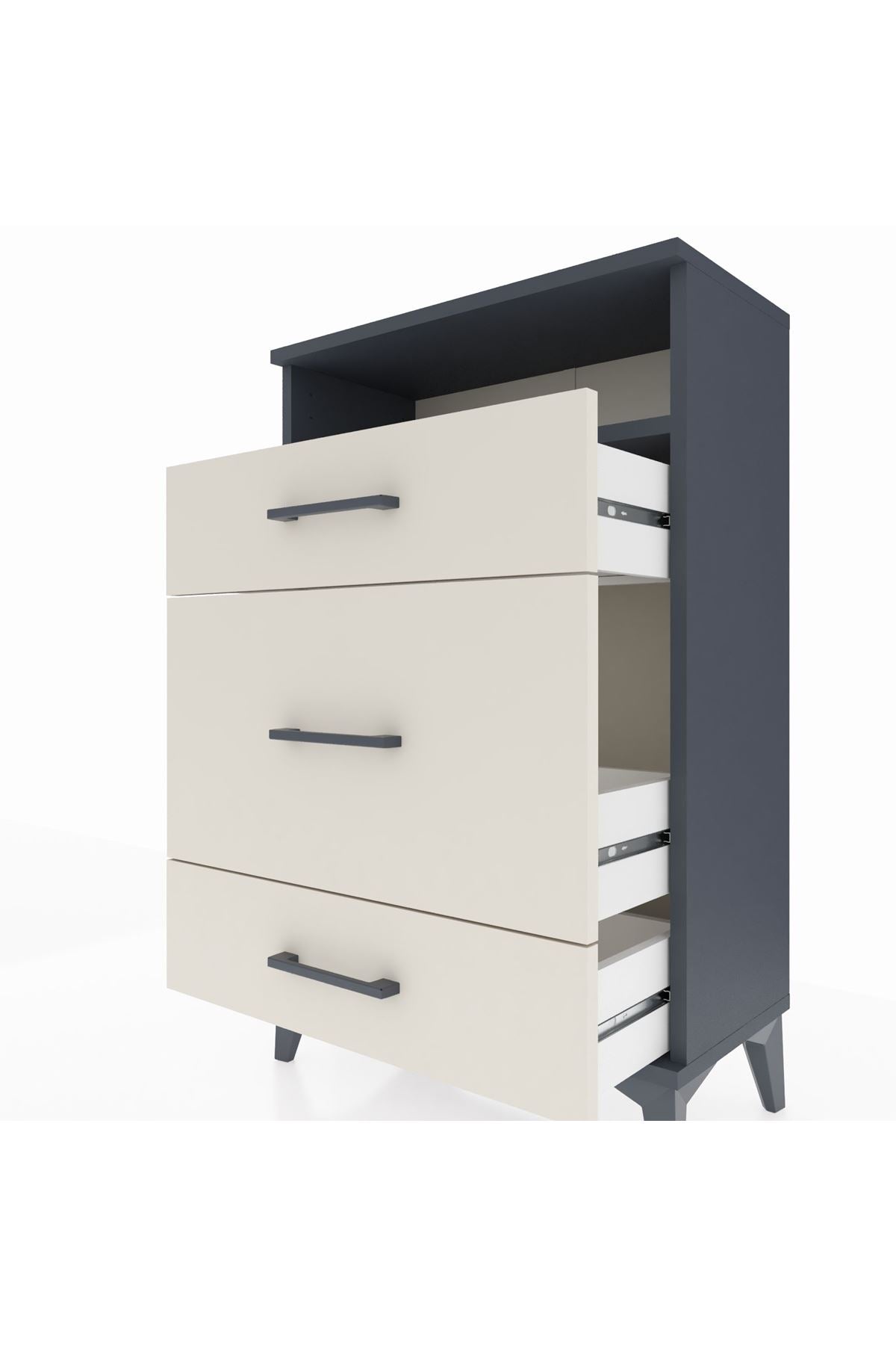 Arges Komodin Tek Raflı 3 Çekmeceli 60x30x96 Antrasit-Aytaşı