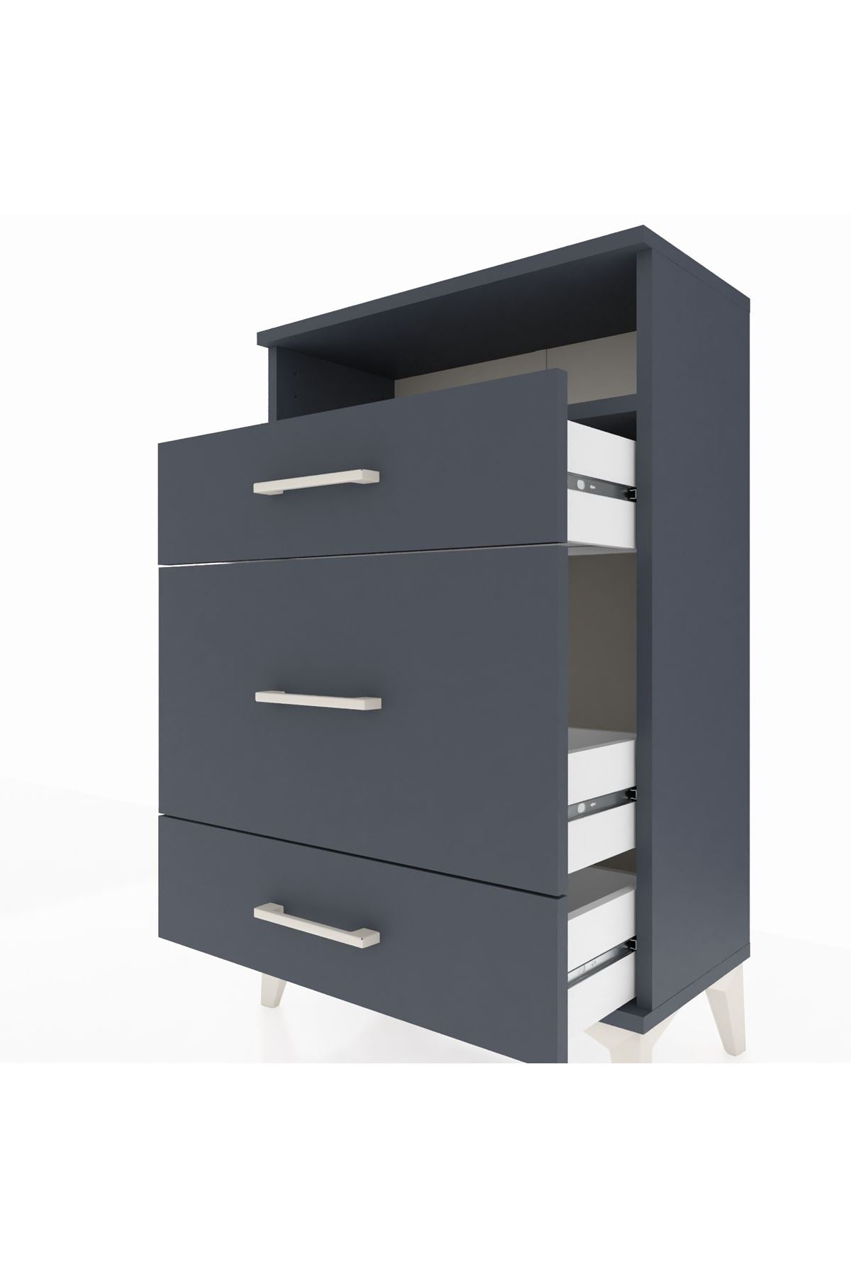 Arges Komodin Tek Raflı 3 Çekmeceli 60x30x96 Antrasit-Antrasit