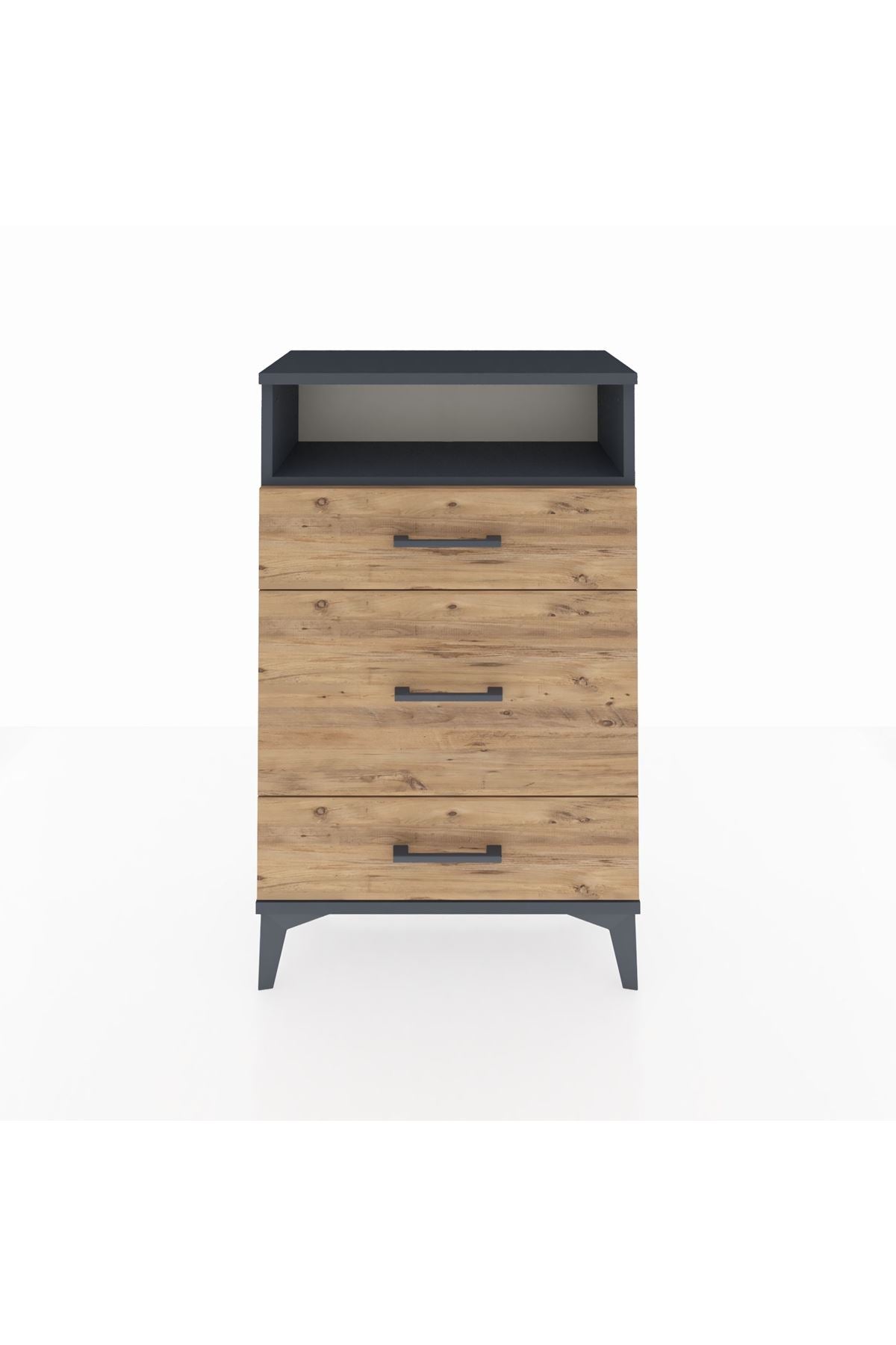 Arges Komodin Tek Raflı 3 Çekmeceli 60x30x96 Antrasit-Çam