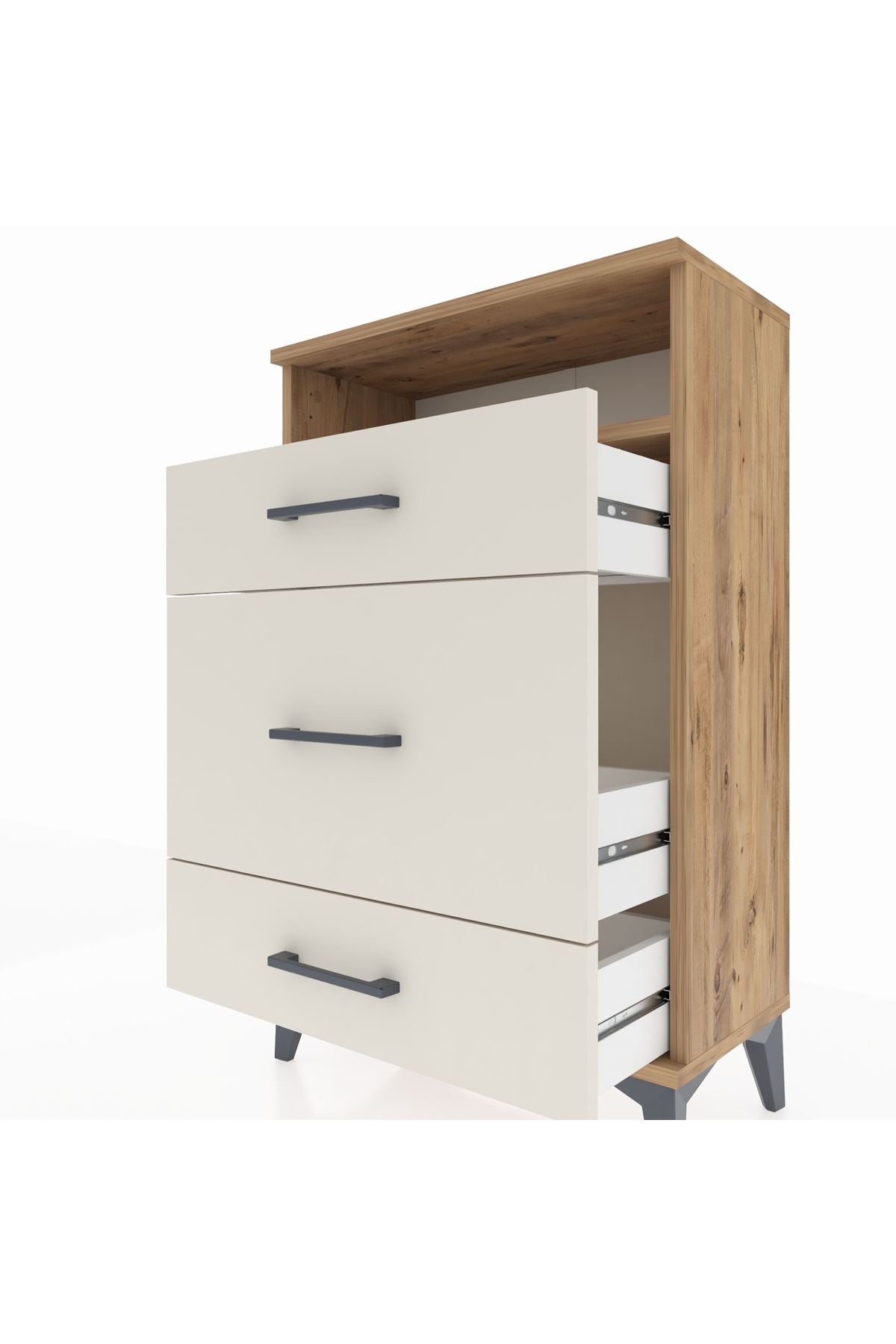 Arges Komodin Tek Raflı 3 Çekmeceli 60x30x96 Çam-Aytaşı