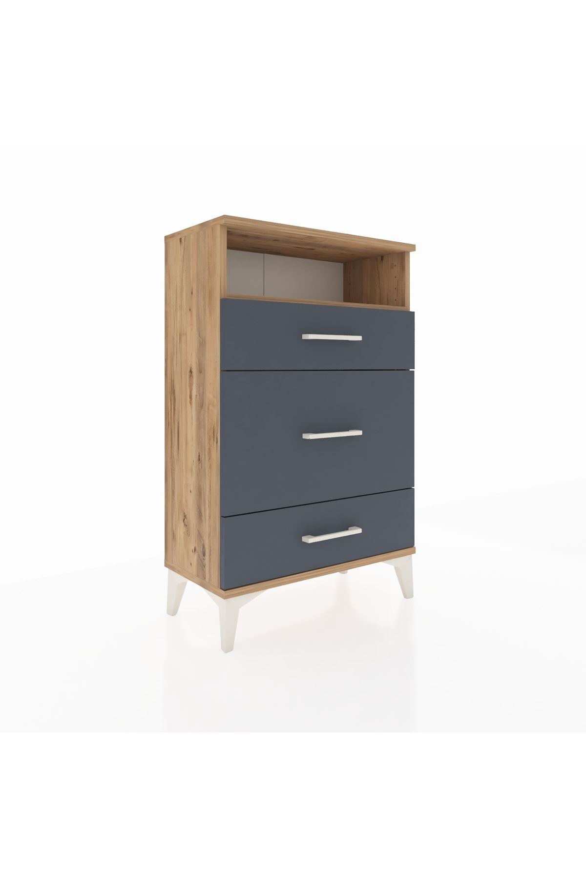 Arges Komodin Tek Raflı 3 Çekmeceli 60x30x96 Çam-Antrasit