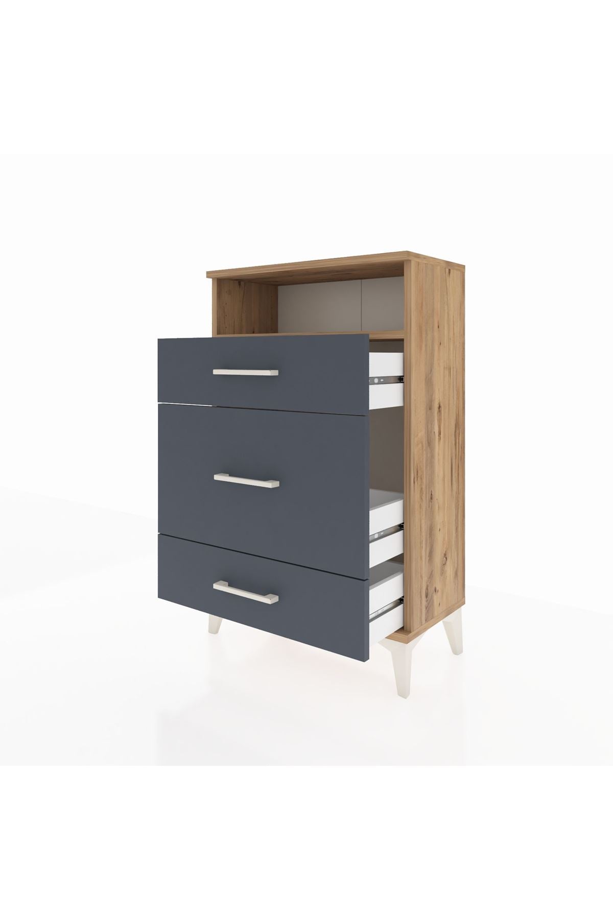 Arges Komodin Tek Raflı 3 Çekmeceli 60x30x96 Çam-Antrasit