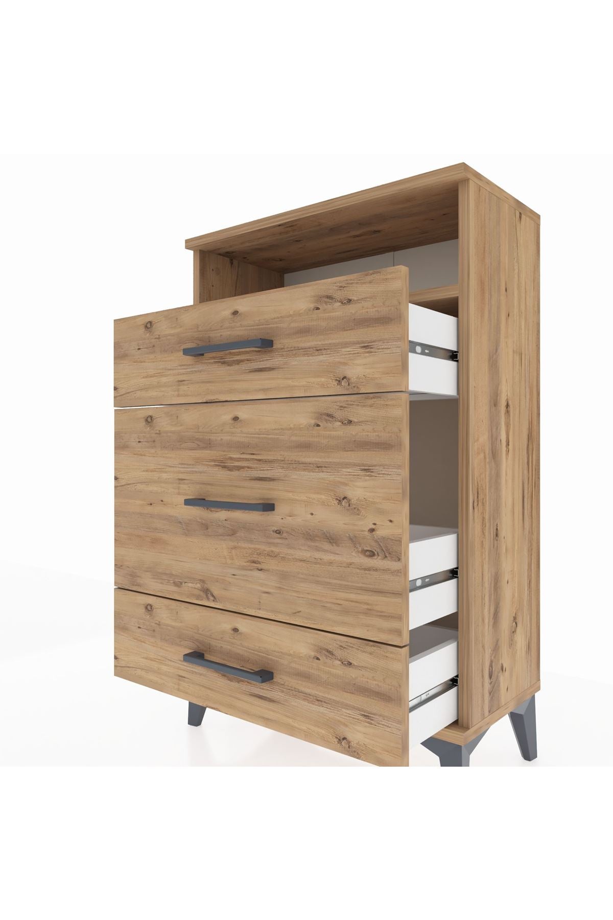 Arges Komodin Tek Raflı 3 Çekmeceli 60x30x96 Çam-Çam