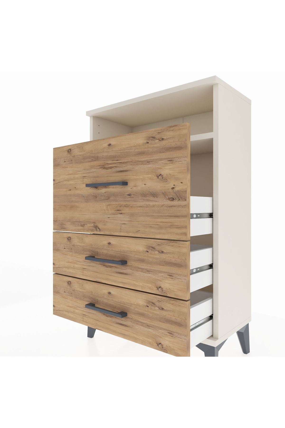 Arges Komodin Tek Raflı 3 Çekmeceli 60x30x96 Aytaşı-Çam