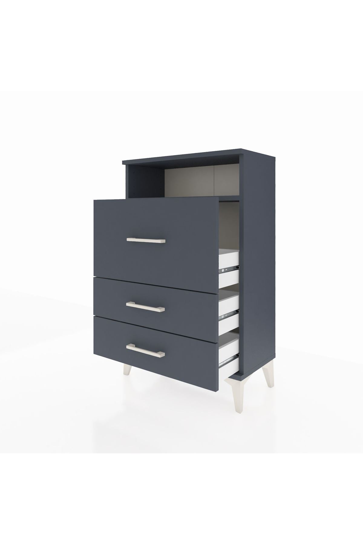 Arges Komodin Tek Raflı 3 Çekmeceli 60x30x96 Antrasit-Antrasit