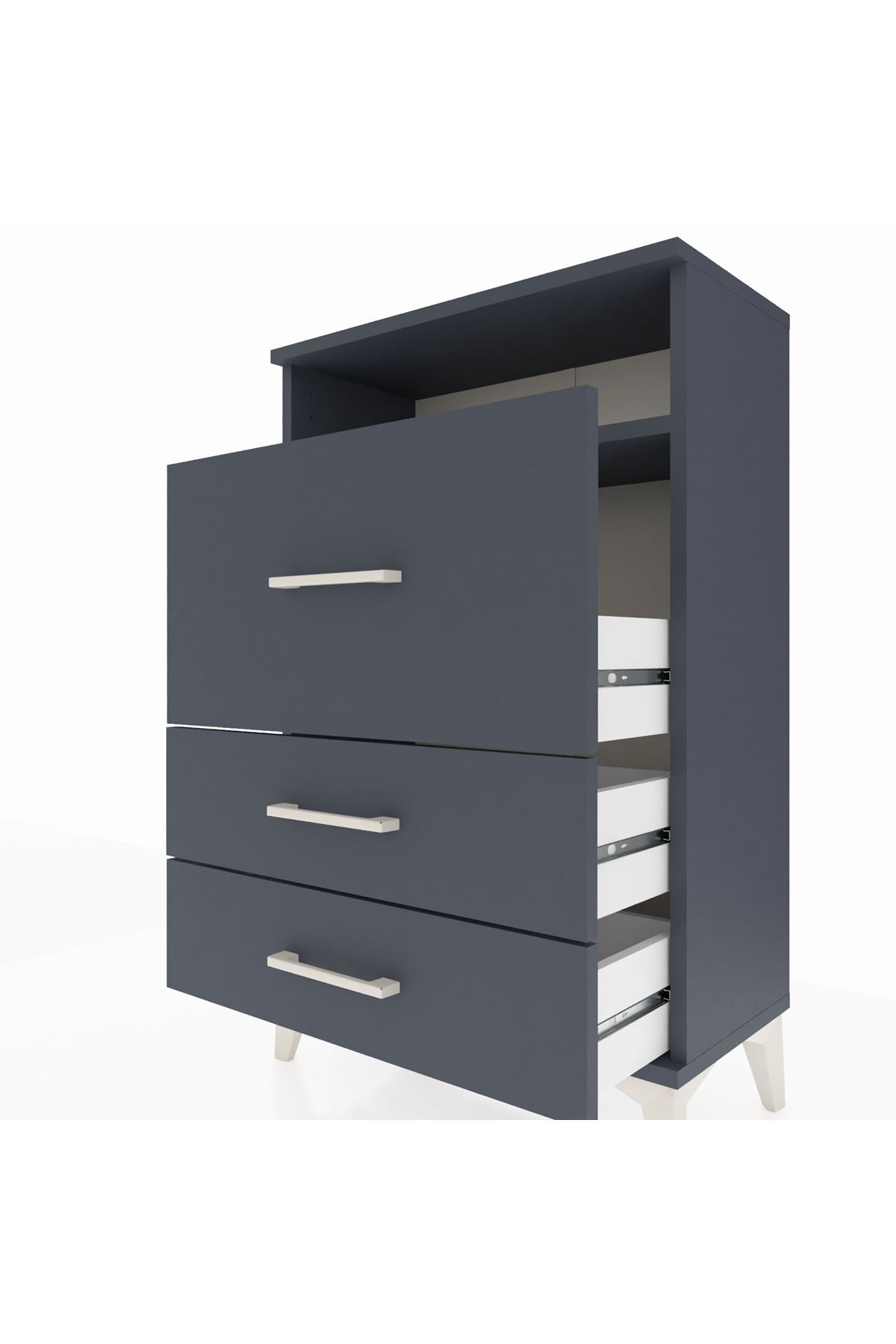 Arges Komodin Tek Raflı 3 Çekmeceli 60x30x96 Antrasit-Antrasit