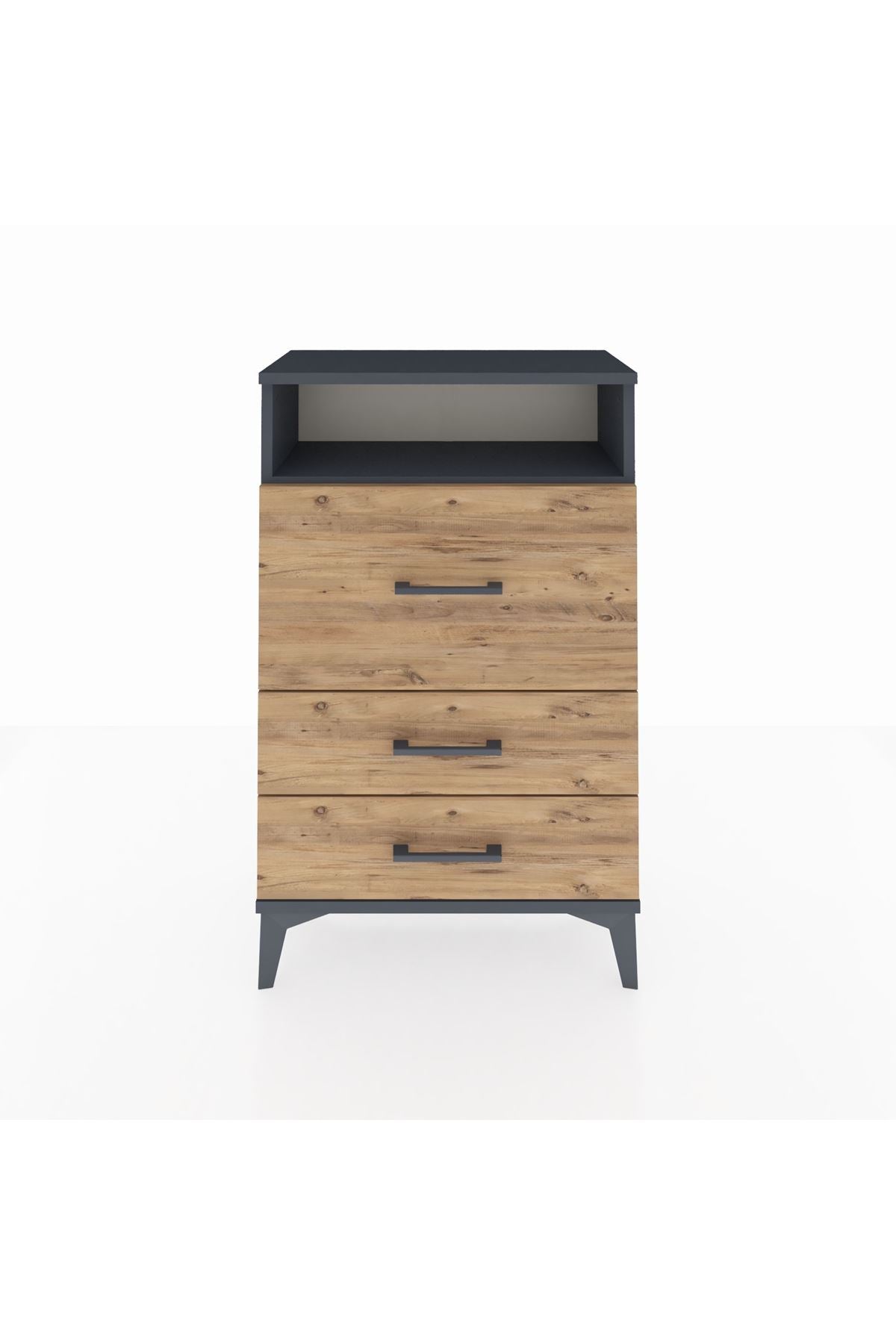 Arges Komodin Tek Raflı 3 Çekmeceli 60x30x96 Antrasit-Çam