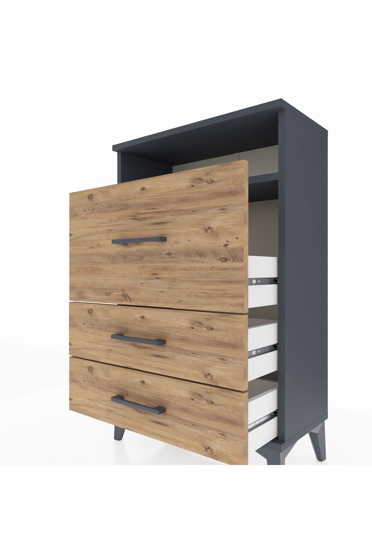 Arges Komodin Tek Raflı 3 Çekmeceli 60x30x96 Antrasit-Çam