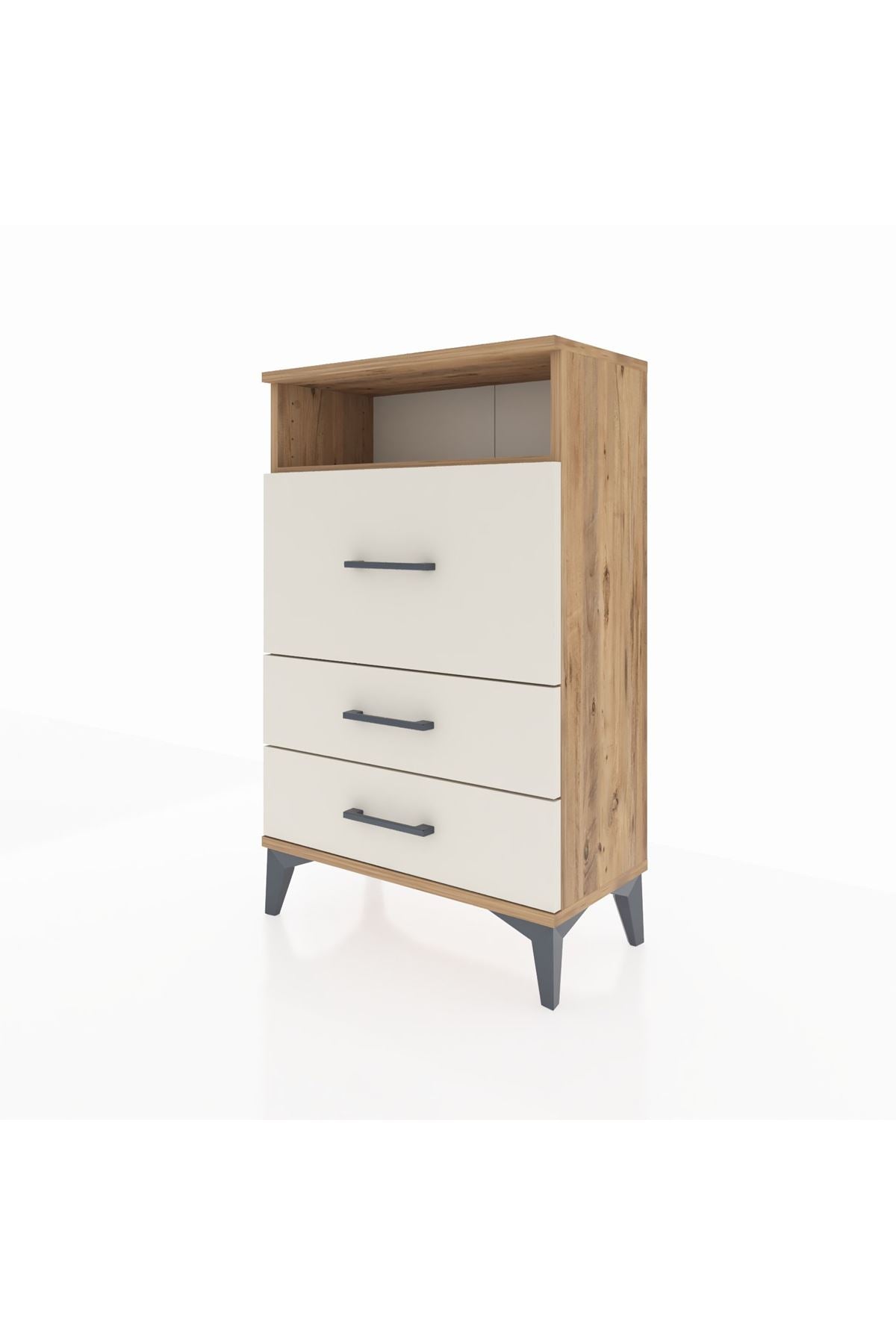 Arges Komodin Tek Raflı 3 Çekmeceli 60x30x96 Çam-Aytaşı