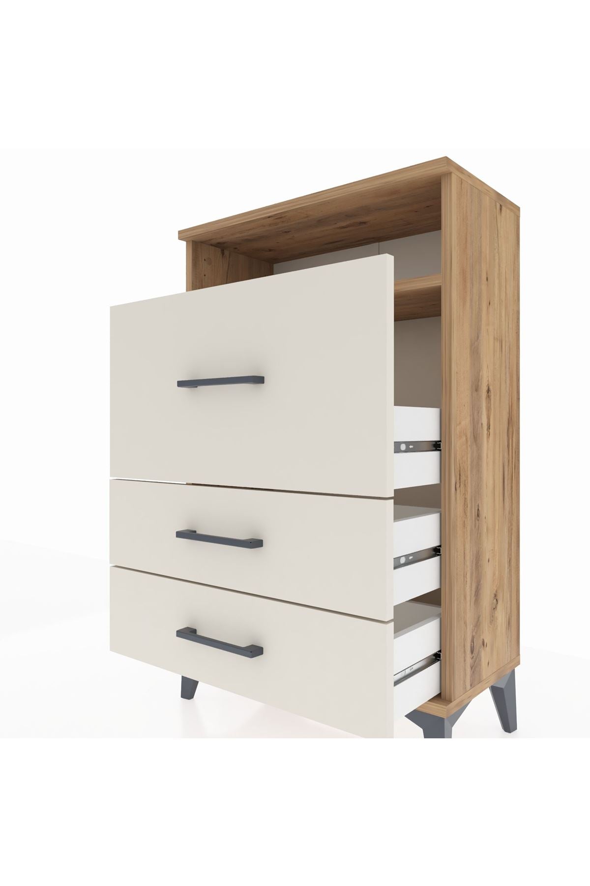 Arges Komodin Tek Raflı 3 Çekmeceli 60x30x96 Çam-Aytaşı