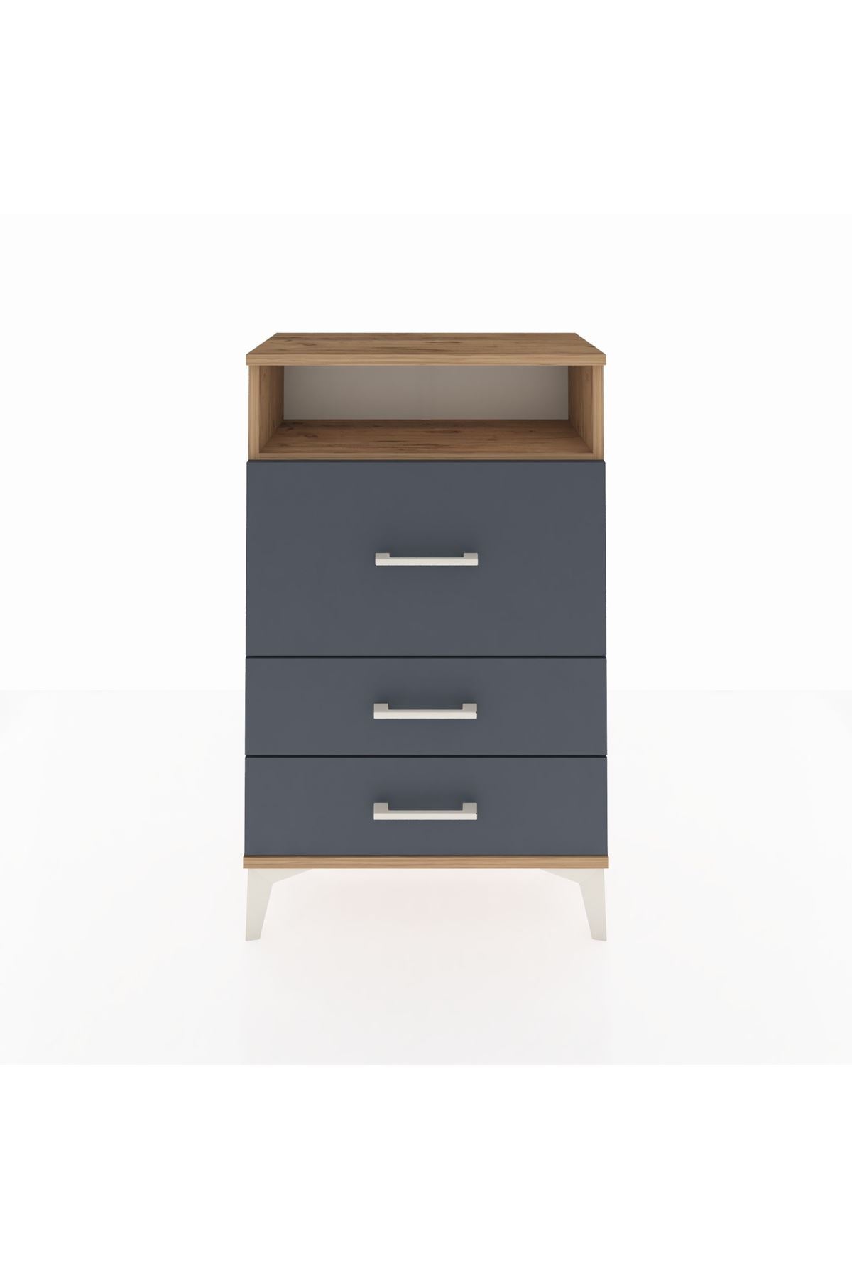 Arges Komodin Tek Raflı 3 Çekmeceli 60x30x96 Çam-Antrasit