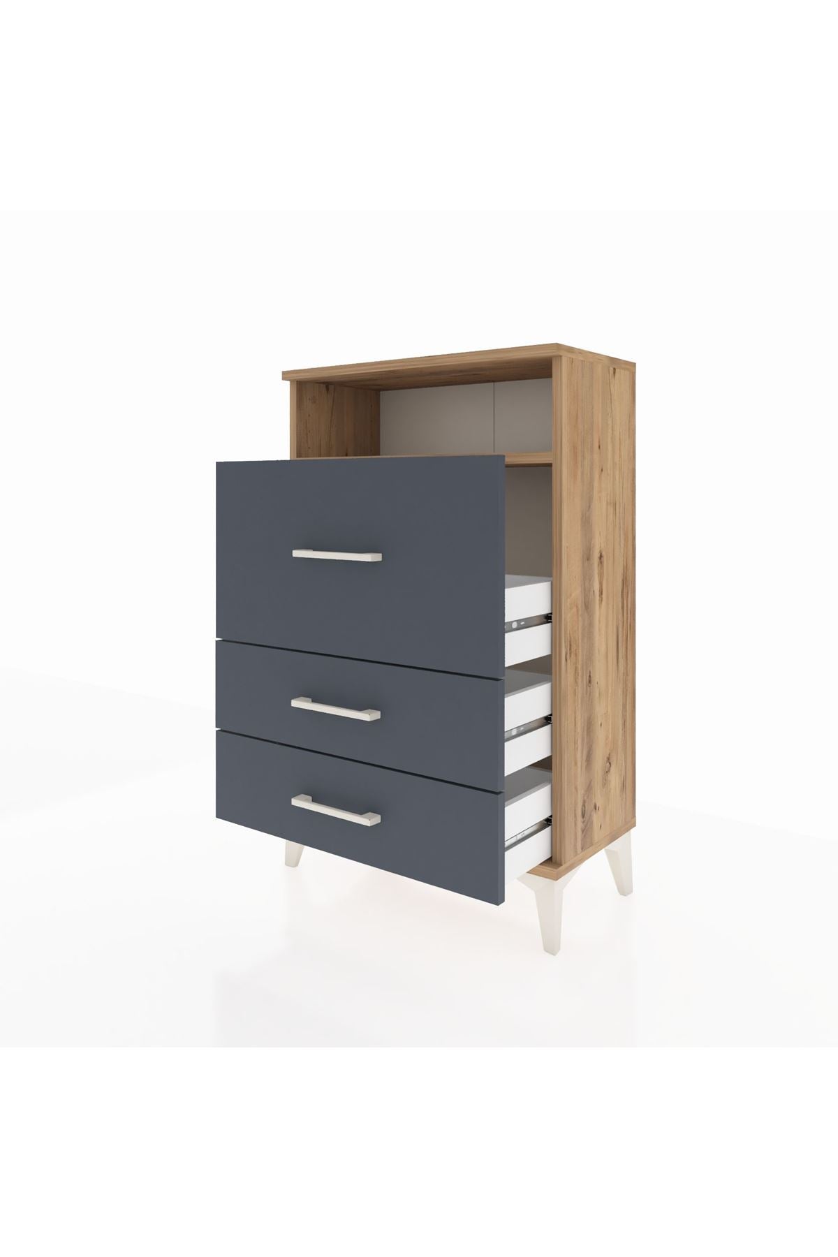 Arges Komodin Tek Raflı 3 Çekmeceli 60x30x96 Çam-Antrasit