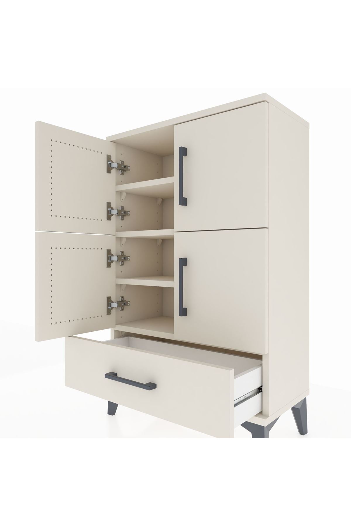 Arges Komodin 4 Raflı Tek Çekmeceli 4 Kapaklı 60x30x96 Aytaşı-Aytaşı