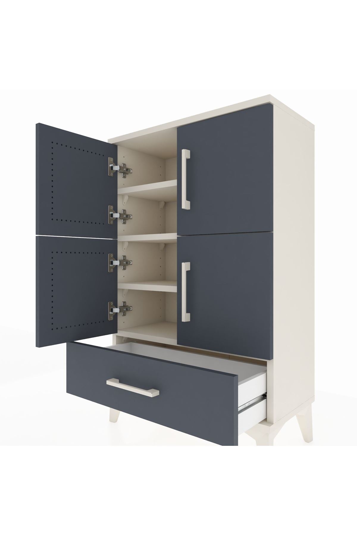 Arges Komodin 4 Raflı Tek Çekmeceli 4 Kapaklı 60x30x96 Aytaşı-Antrasit