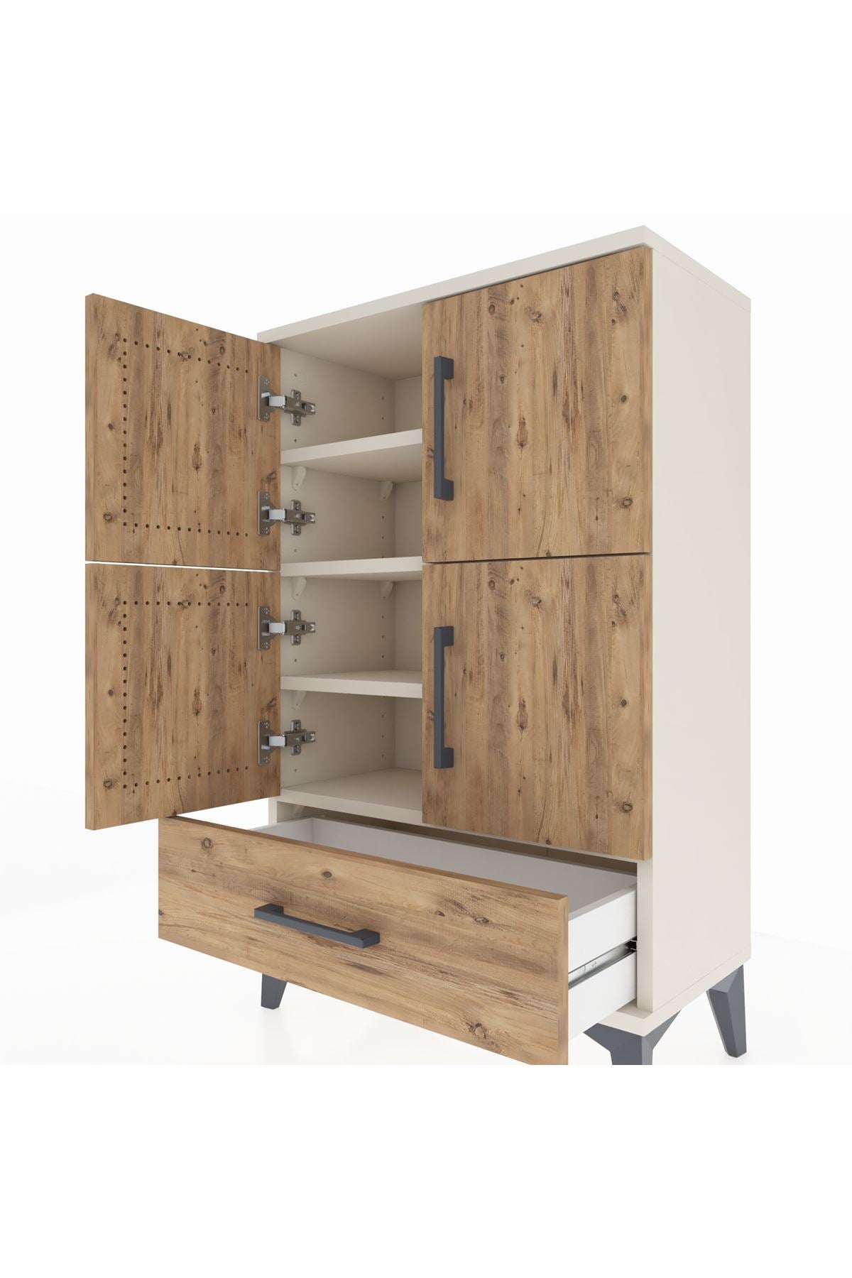 Arges Komodin 4 Raflı Tek Çekmeceli 4 Kapaklı 60x30x96 Aytaşı-Çam