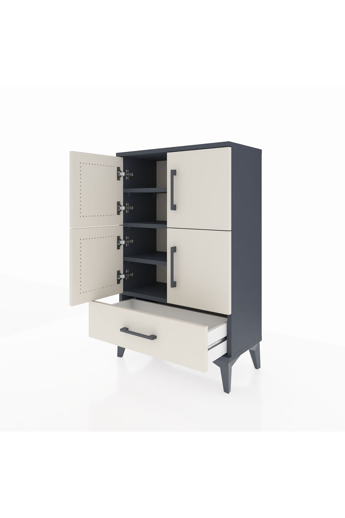 Arges Komodin 4 Raflı Tek Çekmeceli 4 Kapaklı 60x30x96 Antrasit-Aytaşı