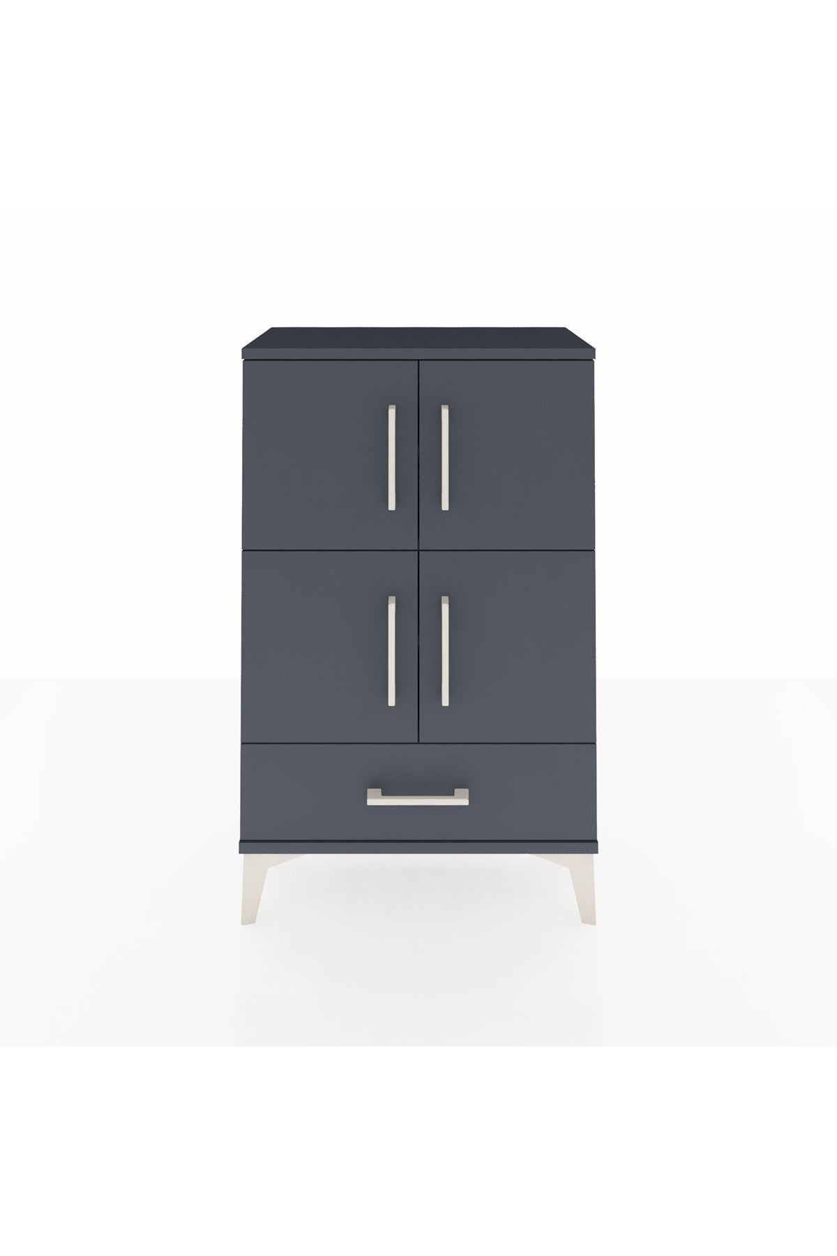 Arges Komodin 4 Raflı Tek Çekmeceli 4 Kapaklı 60x30x96 Antrasit-Antrasit