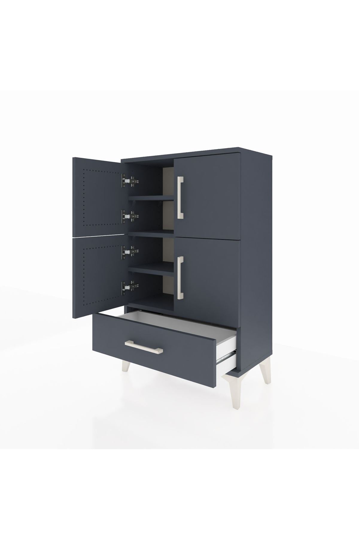 Arges Komodin 4 Raflı Tek Çekmeceli 4 Kapaklı 60x30x96 Antrasit-Antrasit