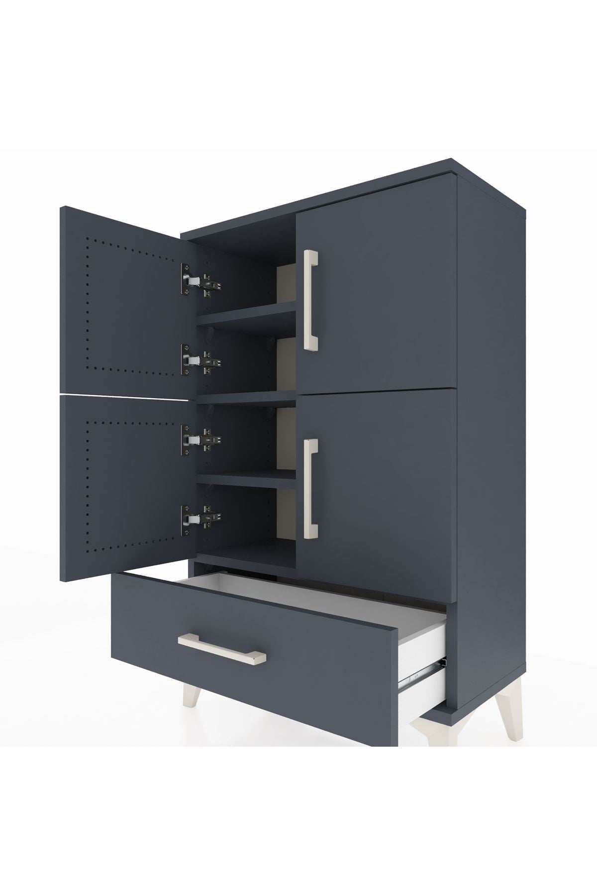 Arges Komodin 4 Raflı Tek Çekmeceli 4 Kapaklı 60x30x96 Antrasit-Antrasit