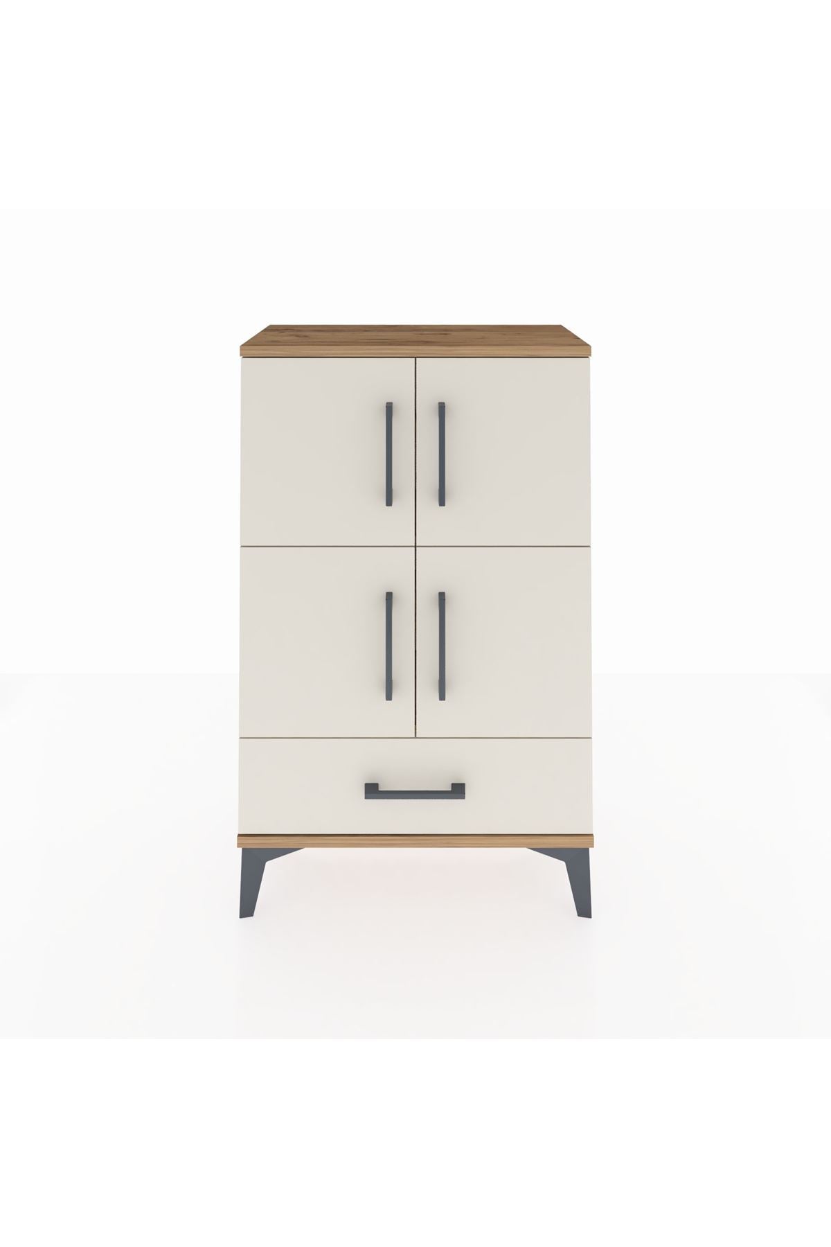 Arges Komodin 4 Raflı Tek Çekmeceli 4 Kapaklı 60x30x96 Çam-Aytaşı