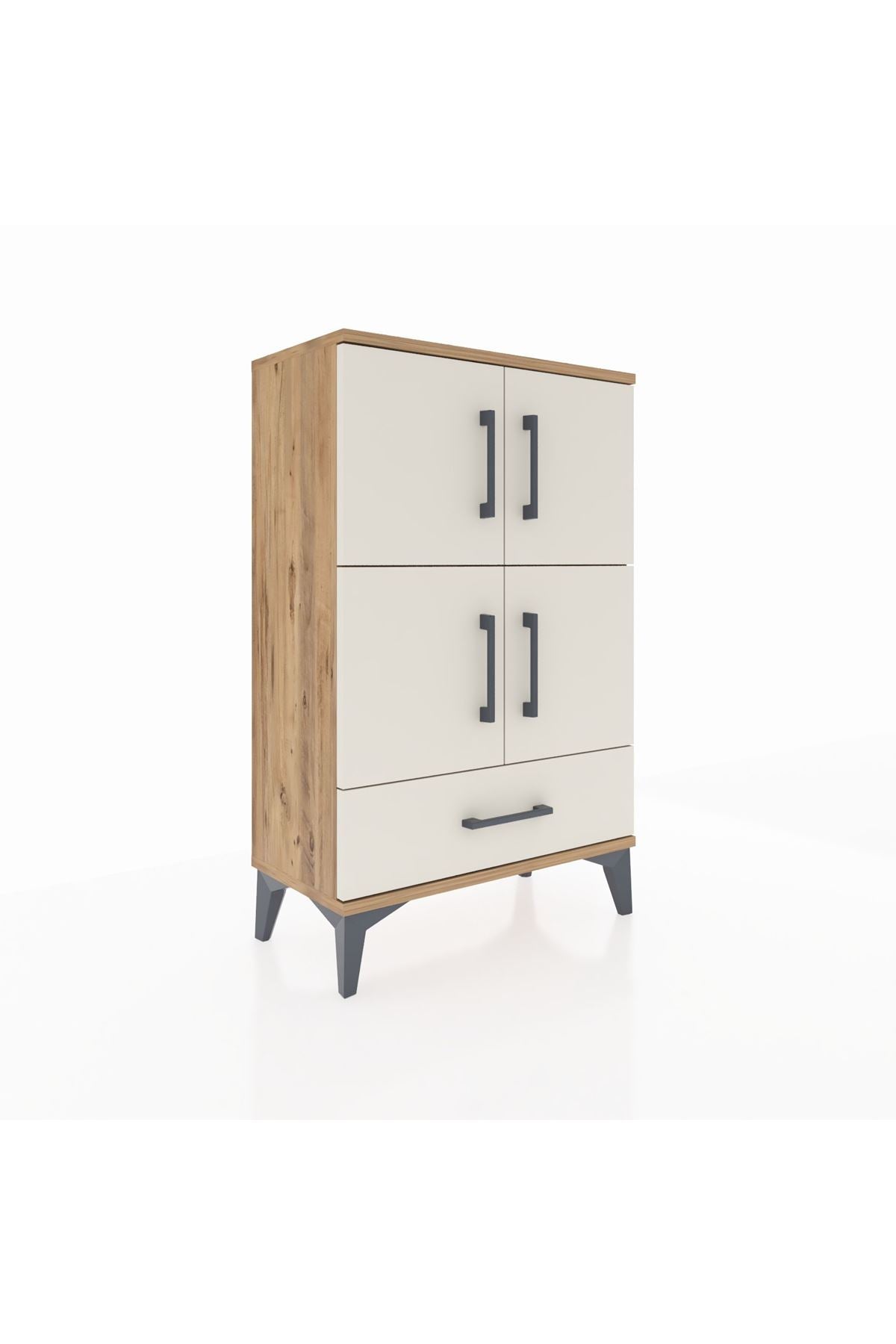 Arges Komodin 4 Raflı Tek Çekmeceli 4 Kapaklı 60x30x96 Çam-Aytaşı