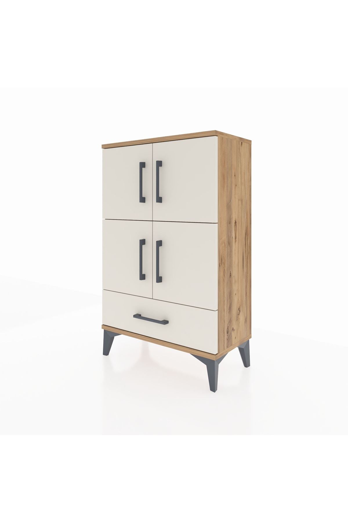 Arges Komodin 4 Raflı Tek Çekmeceli 4 Kapaklı 60x30x96 Çam-Aytaşı