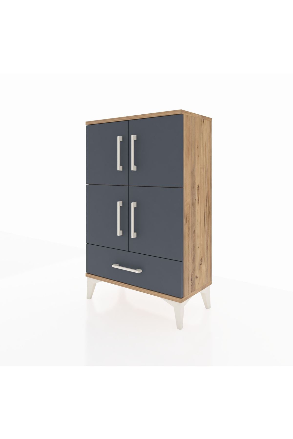 Arges Komodin 4 Raflı Tek Çekmeceli 4 Kapaklı 60x30x96 Çam-Antrasit