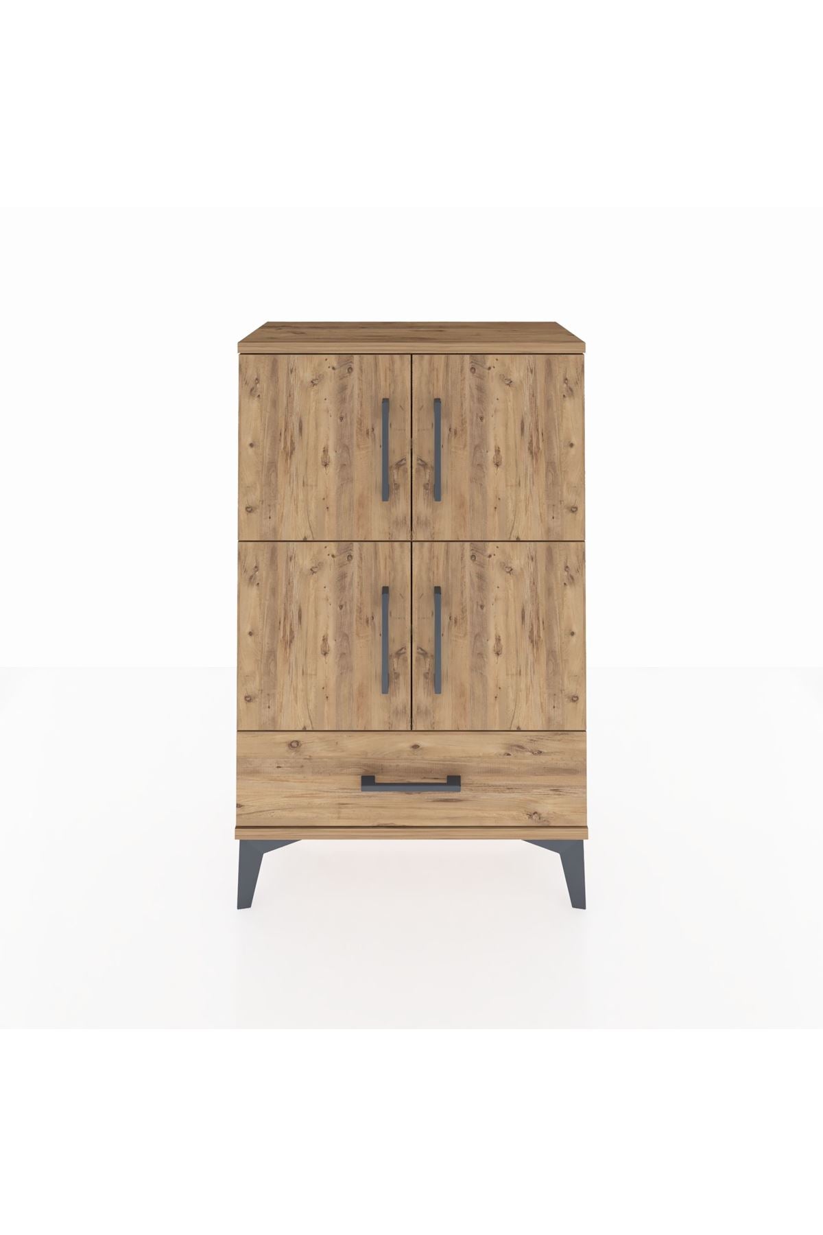 Arges Komodin 4 Raflı Tek Çekmeceli 4 Kapaklı 60x30x96 Çam-Çam