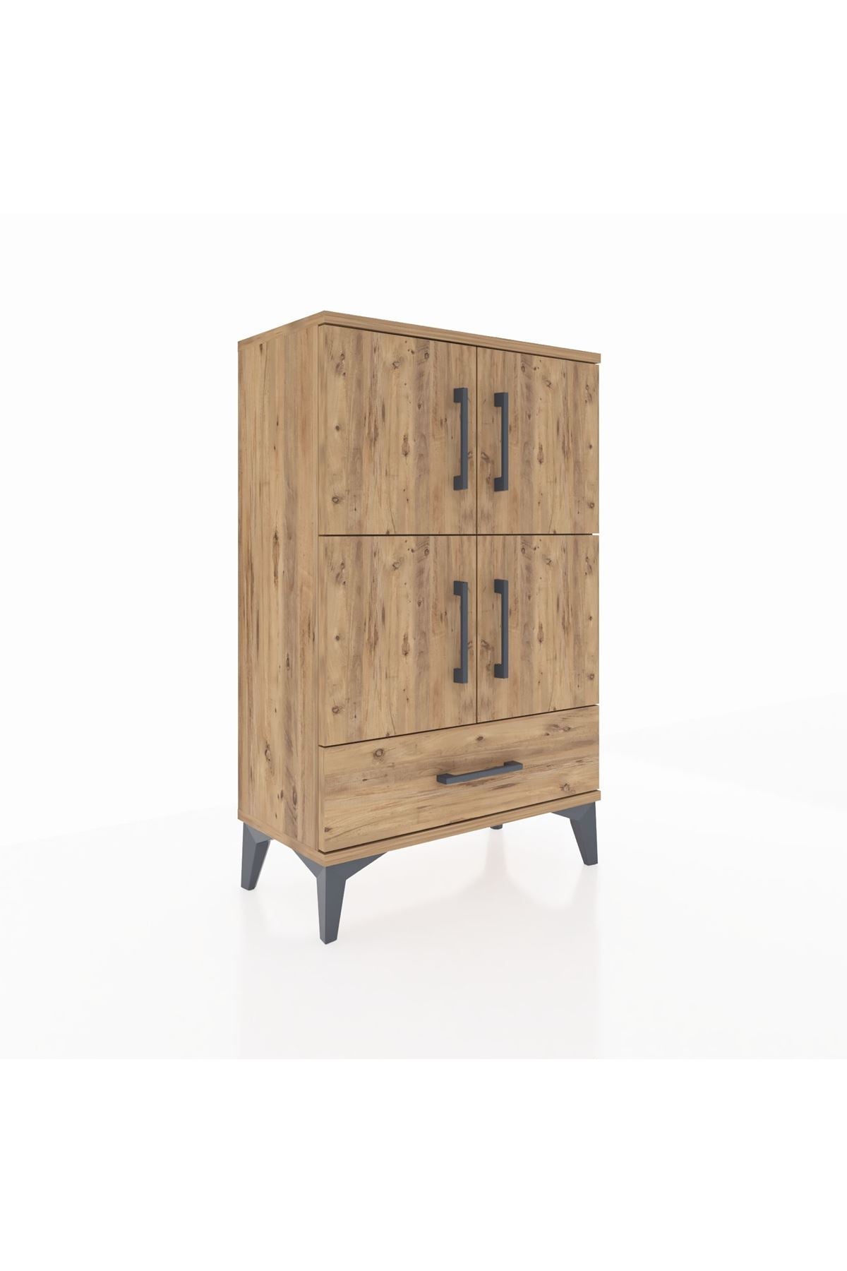 Arges Komodin 4 Raflı Tek Çekmeceli 4 Kapaklı 60x30x96 Çam-Çam