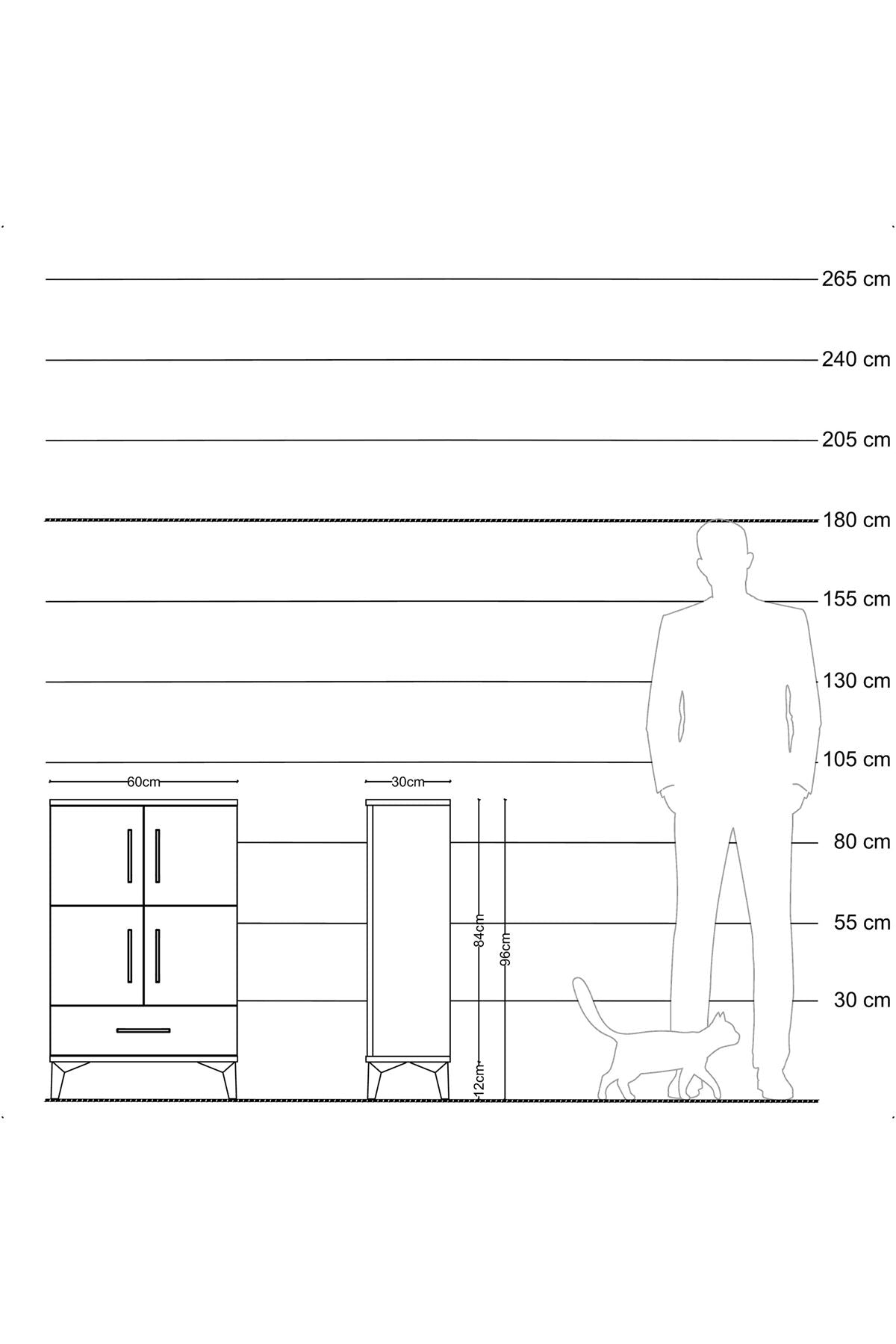 Arges Komodin 4 Raflı Tek Çekmeceli 4 Kapaklı 60x30x96 Çam-Çam