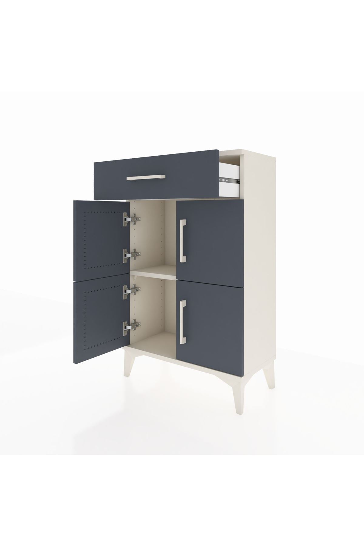 Arges Komodin Tek Raflı Tek Çekmeceli 4 Kapaklı 60x30x96 Aytaşı-Antrasit