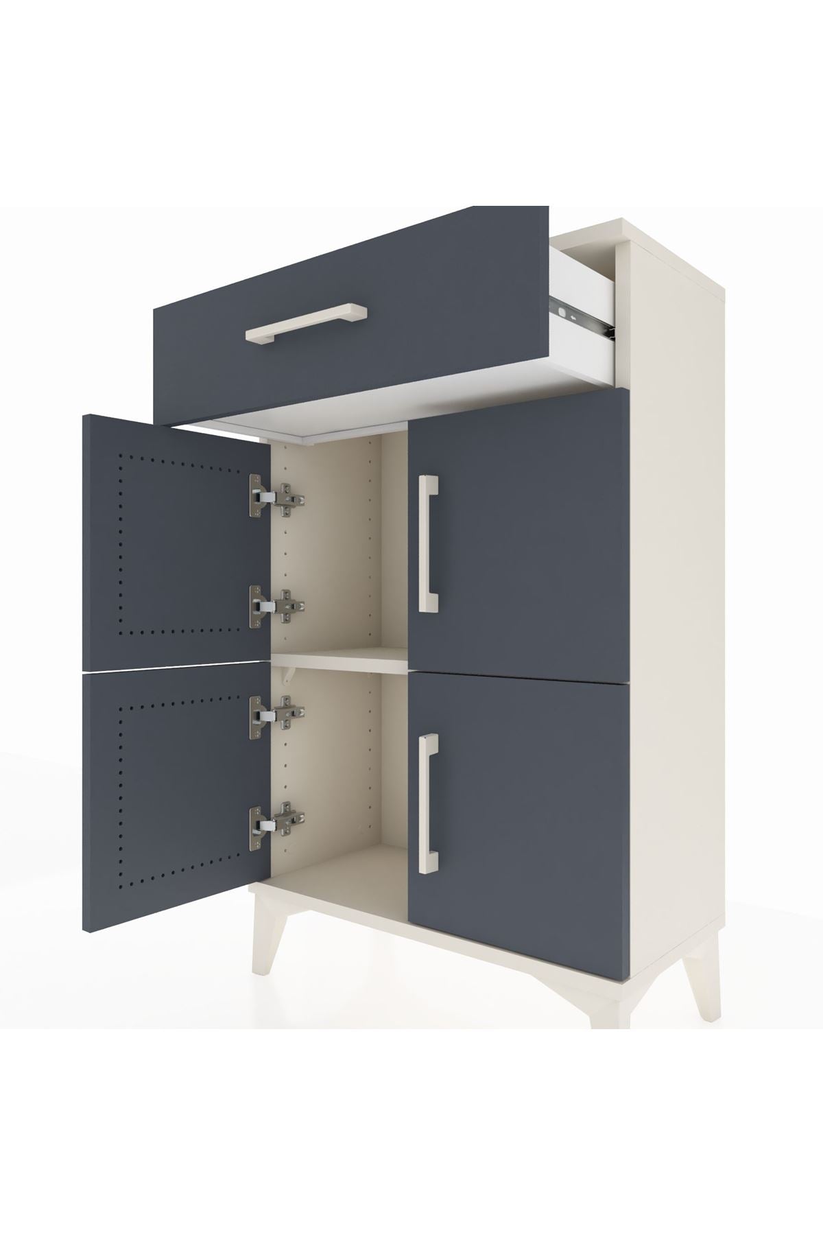 Arges Komodin Tek Raflı Tek Çekmeceli 4 Kapaklı 60x30x96 Aytaşı-Antrasit