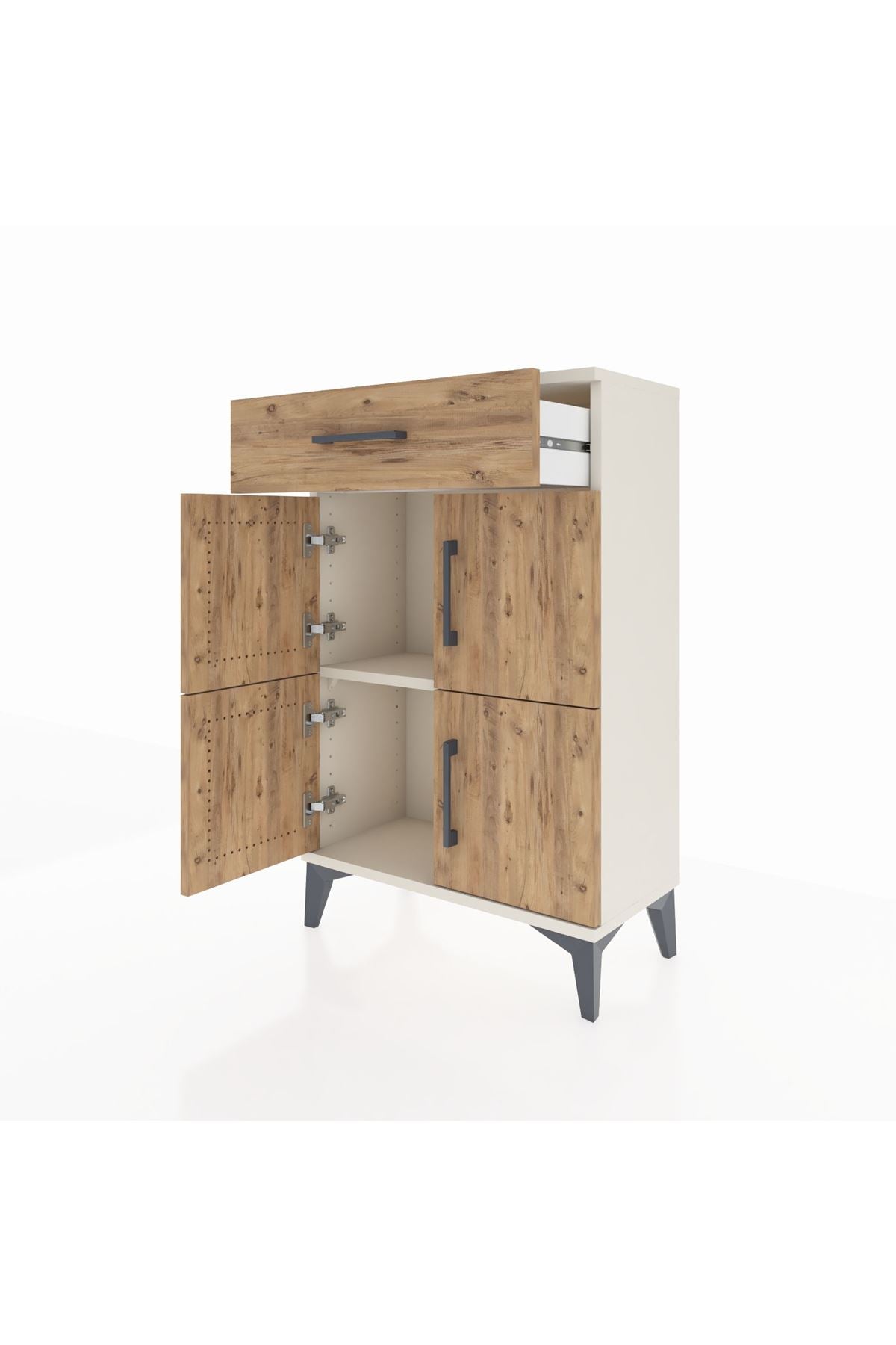 Arges Komodin Tek Raflı Tek Çekmeceli 4 Kapaklı 60x30x96 Aytaşı-Çam