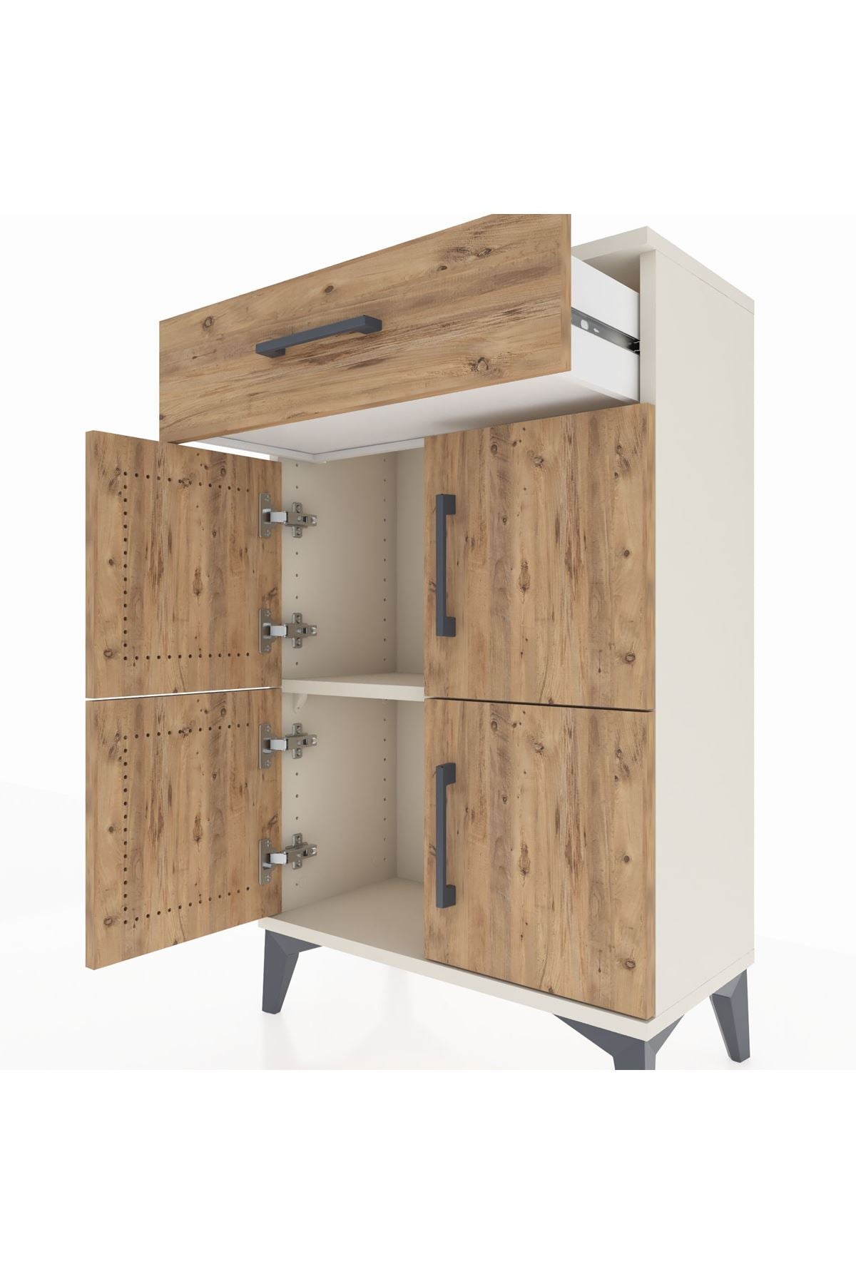 Arges Komodin Tek Raflı Tek Çekmeceli 4 Kapaklı 60x30x96 Aytaşı-Çam