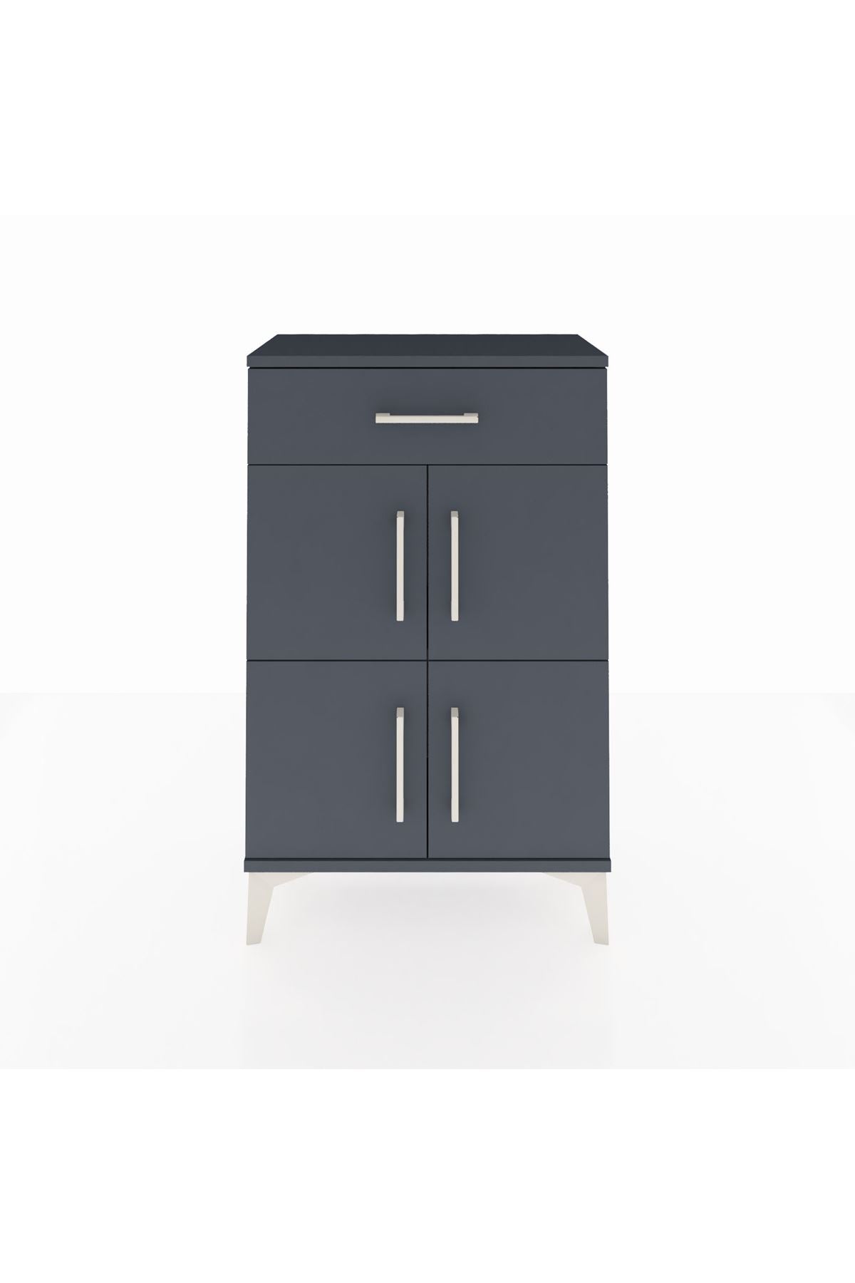 Arges Komodin Tek Raflı Tek Çekmeceli 4 Kapaklı 60x30x96 Antrasit-Antrasit