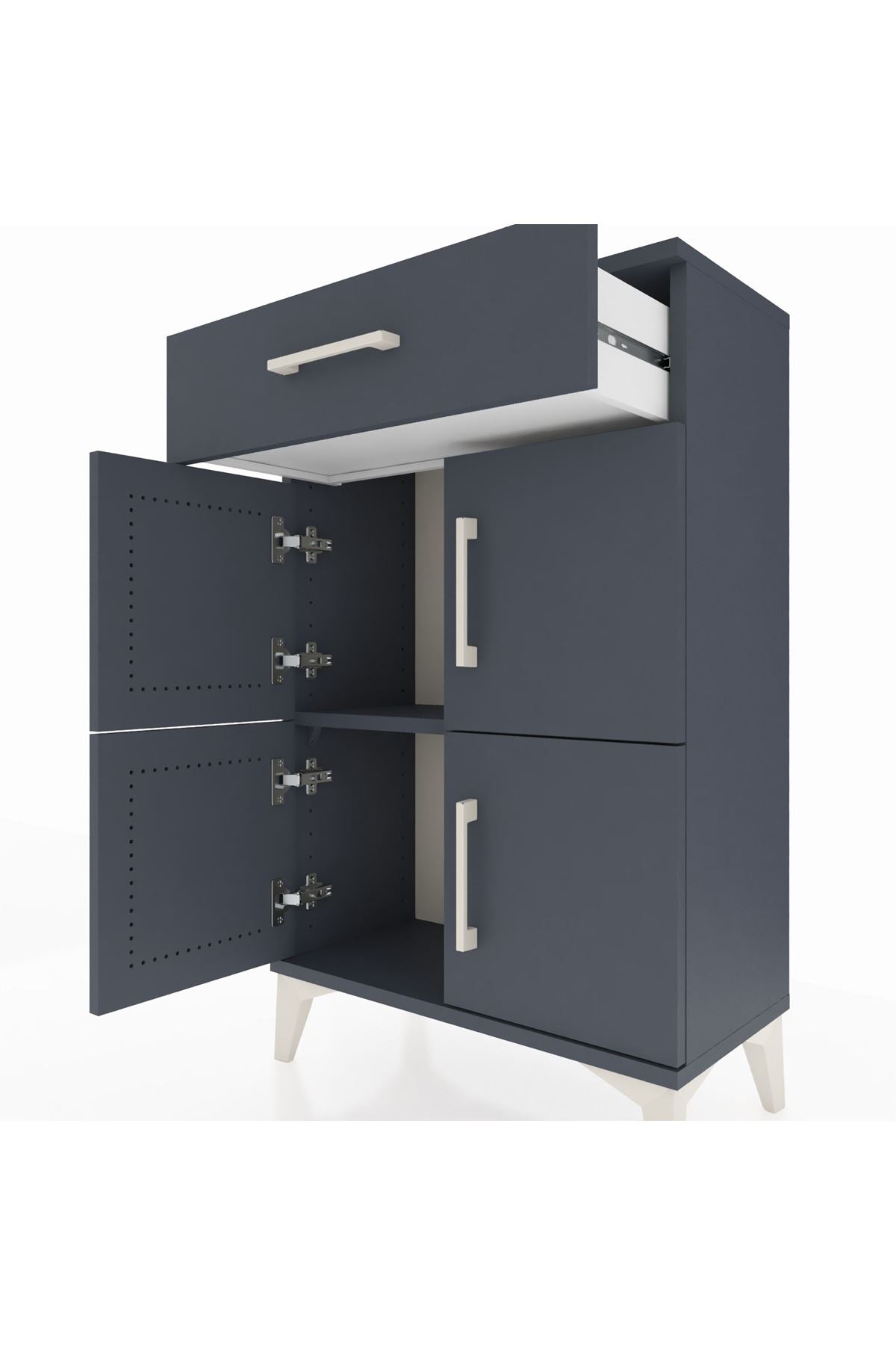 Arges Komodin Tek Raflı Tek Çekmeceli 4 Kapaklı 60x30x96 Antrasit-Antrasit